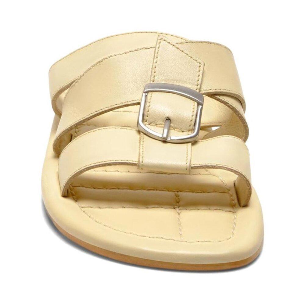 Free People Sandals Sloan Buttermilk Leather Buckle Flat Slides
