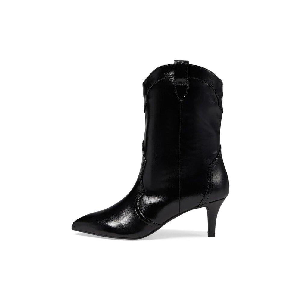 Andres Black Patent Western Heeled Ankle Boots