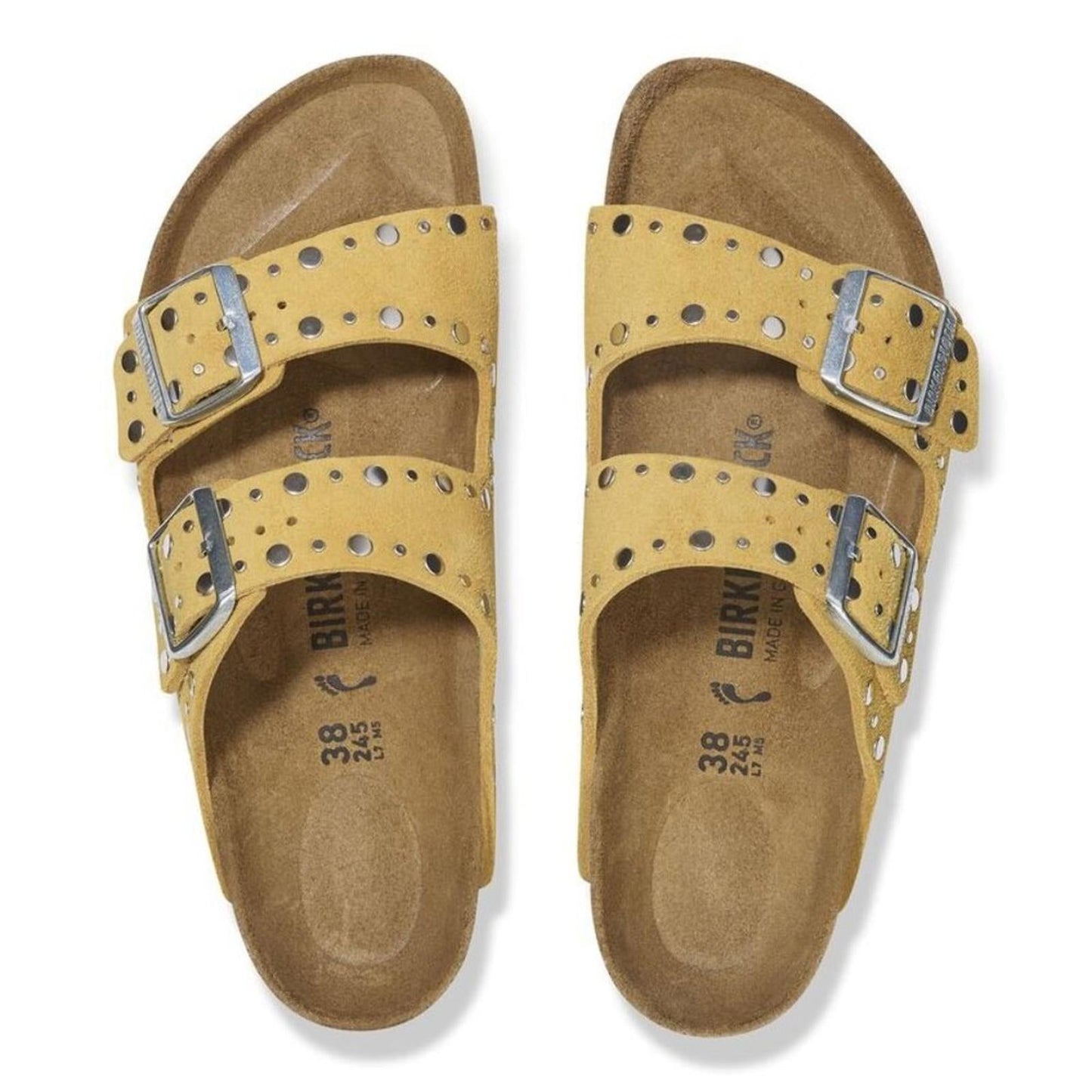 Arizona Rivets Ochre Suede Leather Sandals