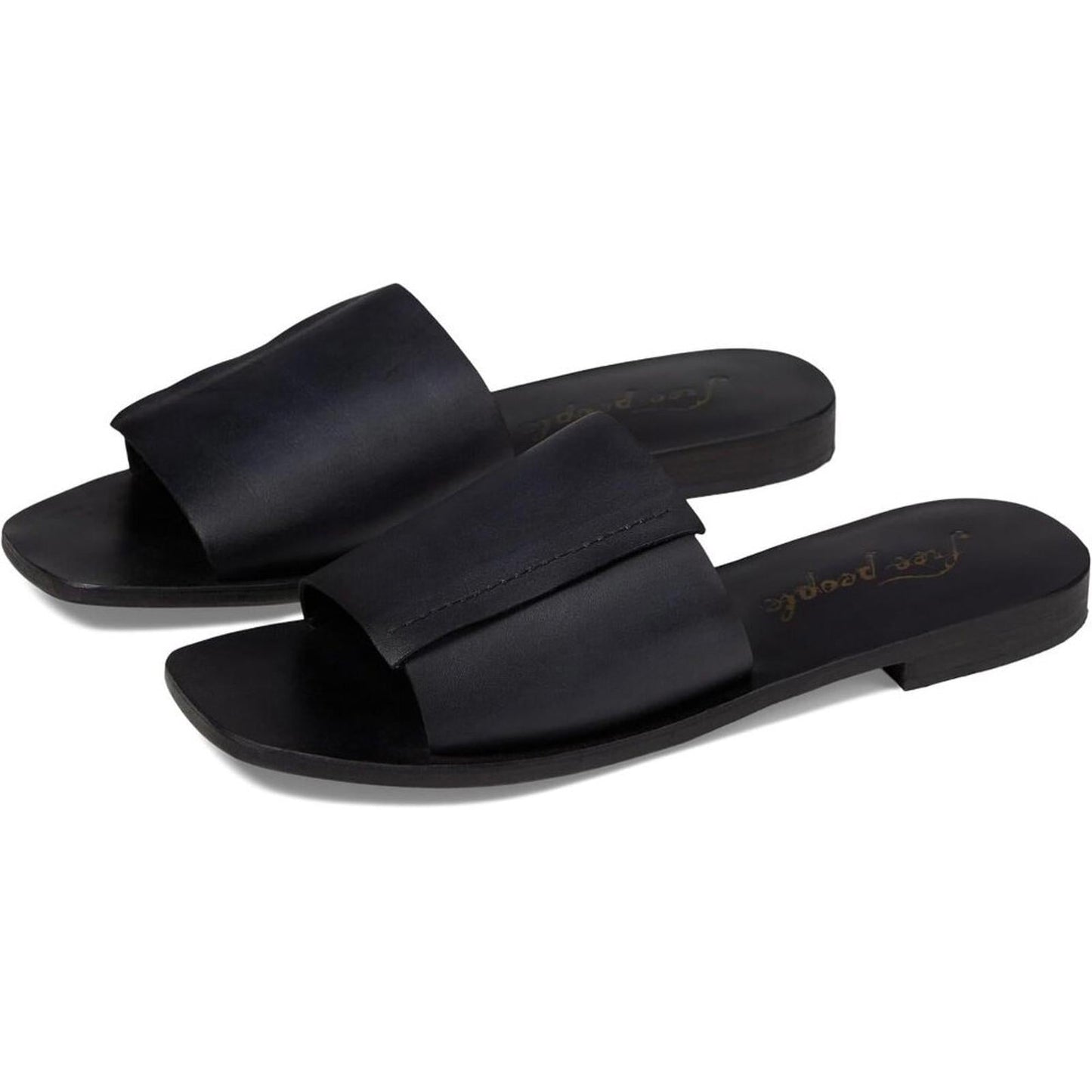 Verona Black Leather Flat Slide Sandals