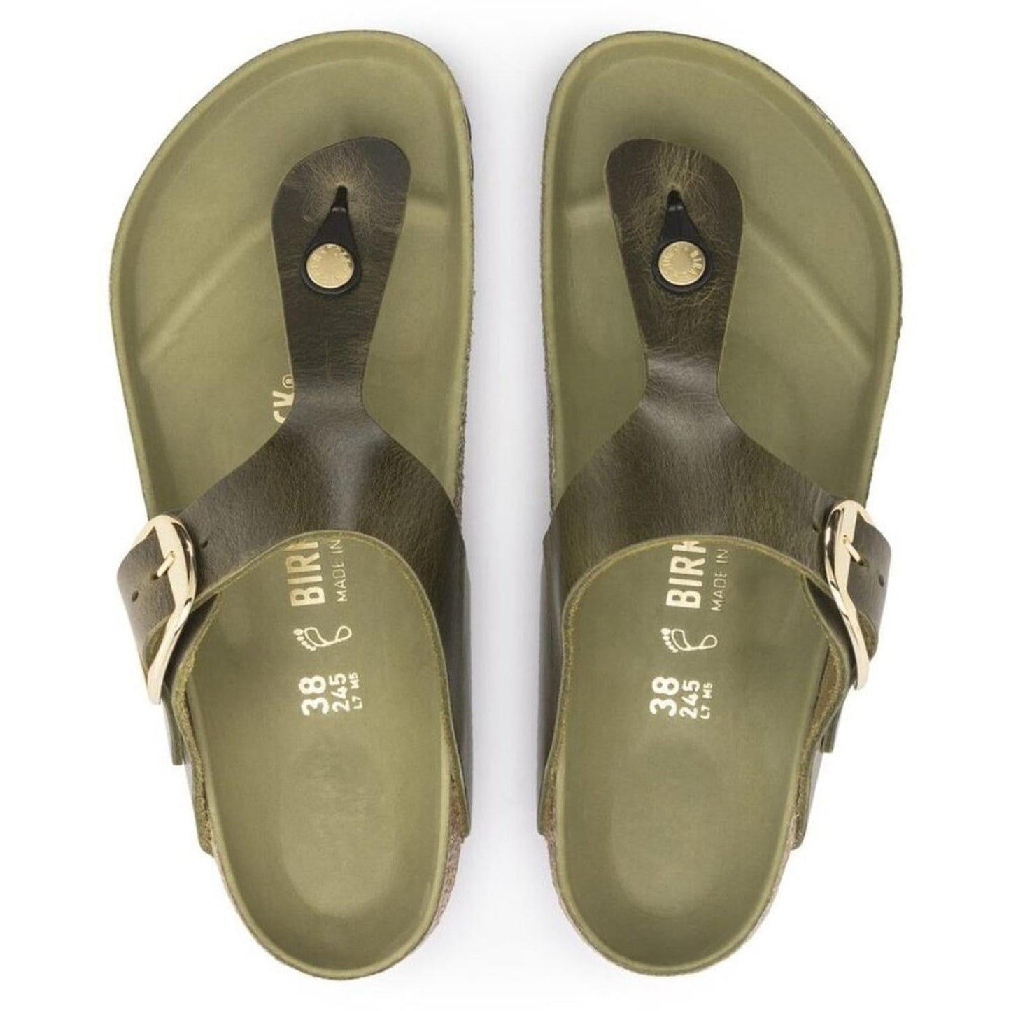 Gizeh Big Buckle Olive Green Oiled Leather Sandals