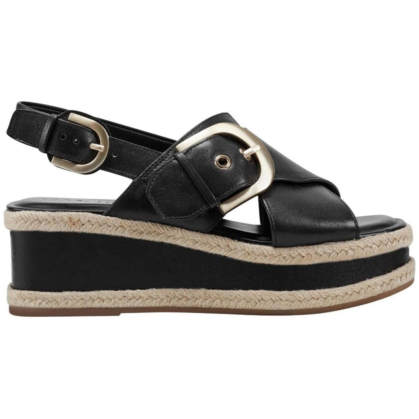 Renda Black Leather Platform Sandals