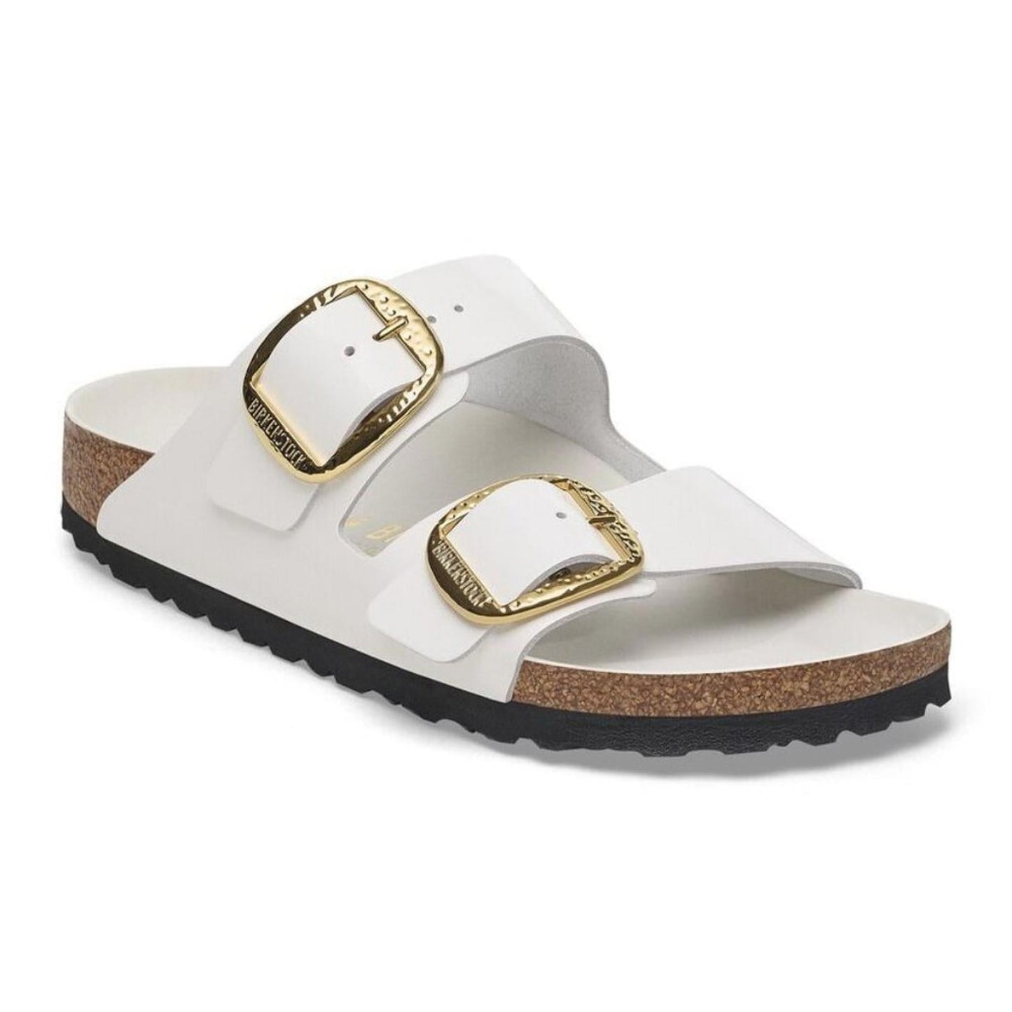 Arizona Hammered Big Buckle High-Shine Antique White Sandals