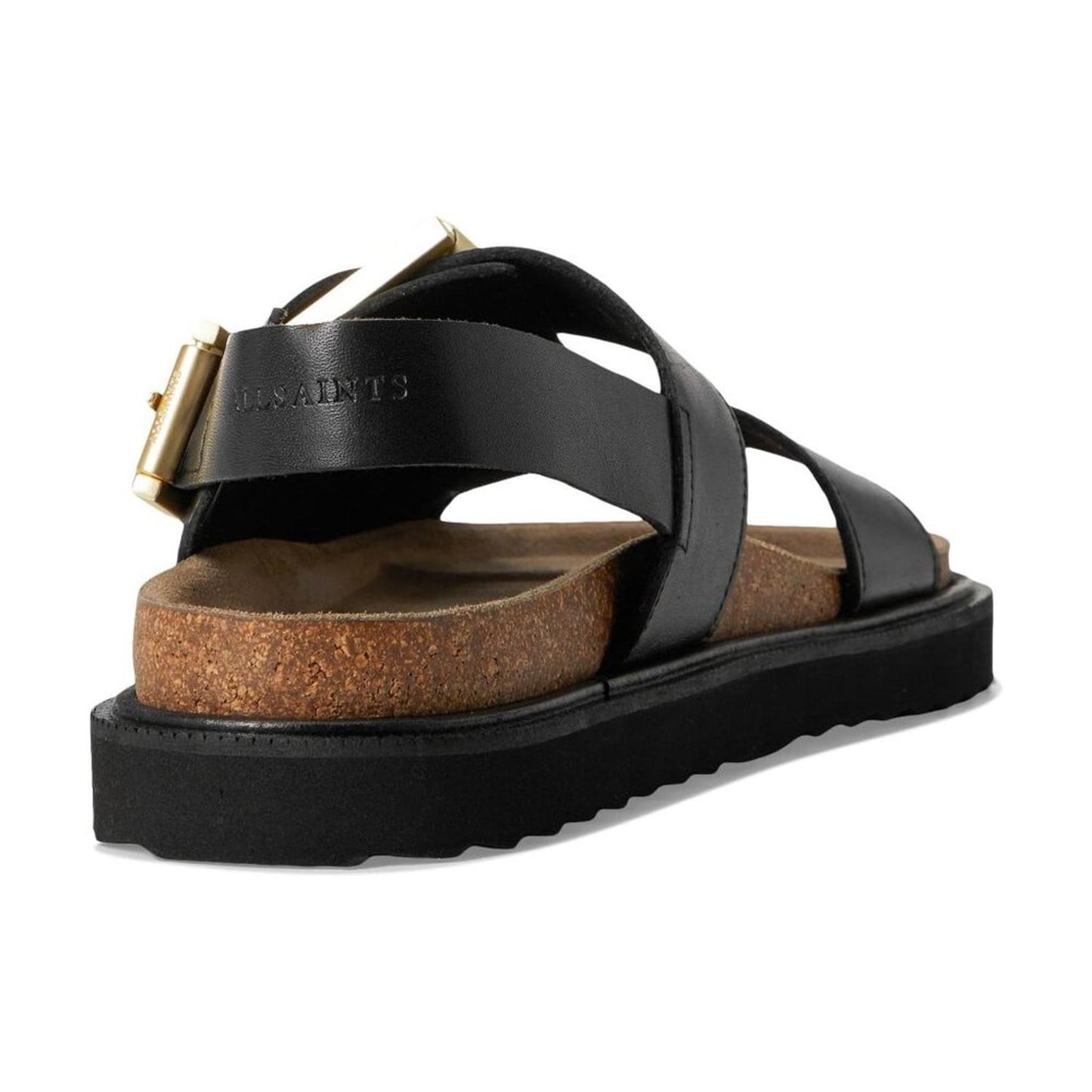 Isla Black Leather Buckle Flat Sandals