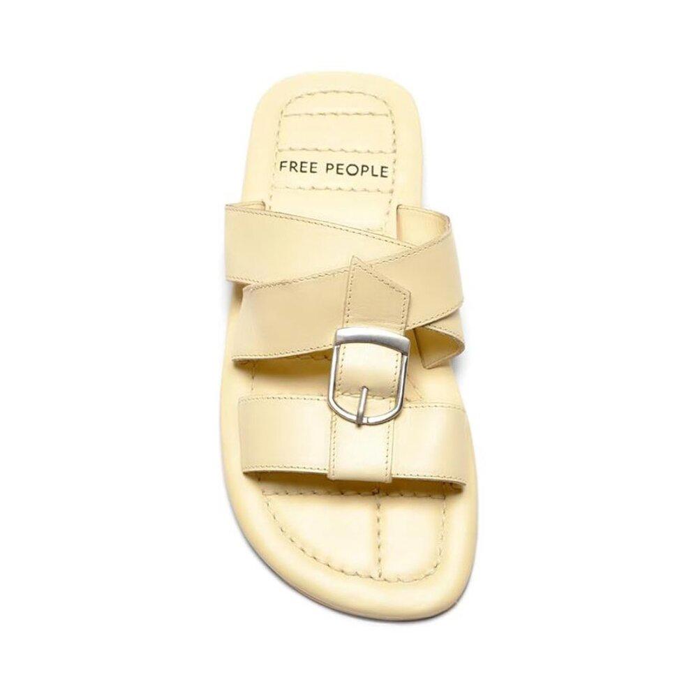 Free People Sandals Sloan Buttermilk Leather Buckle Flat Slides