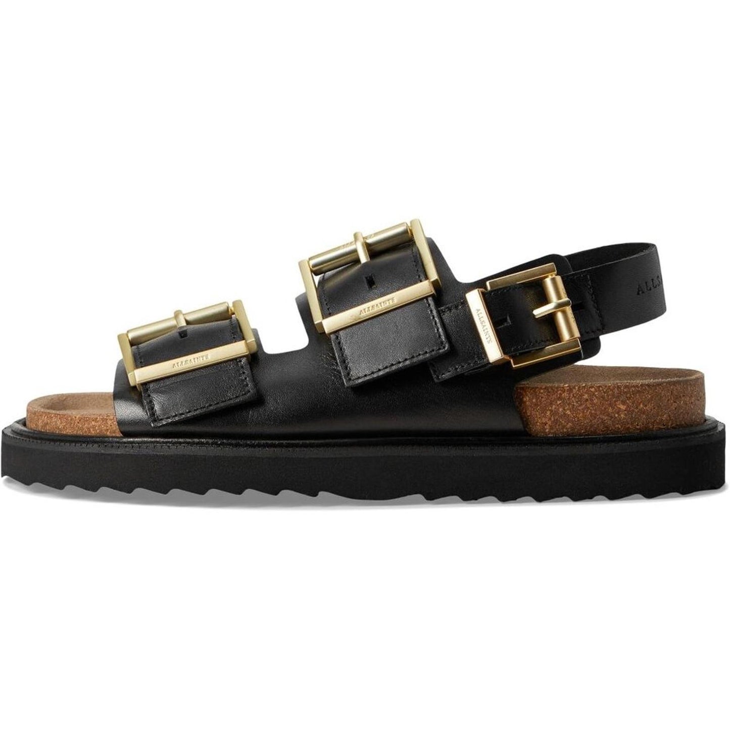 Isla Black Leather Buckle Flat Sandals