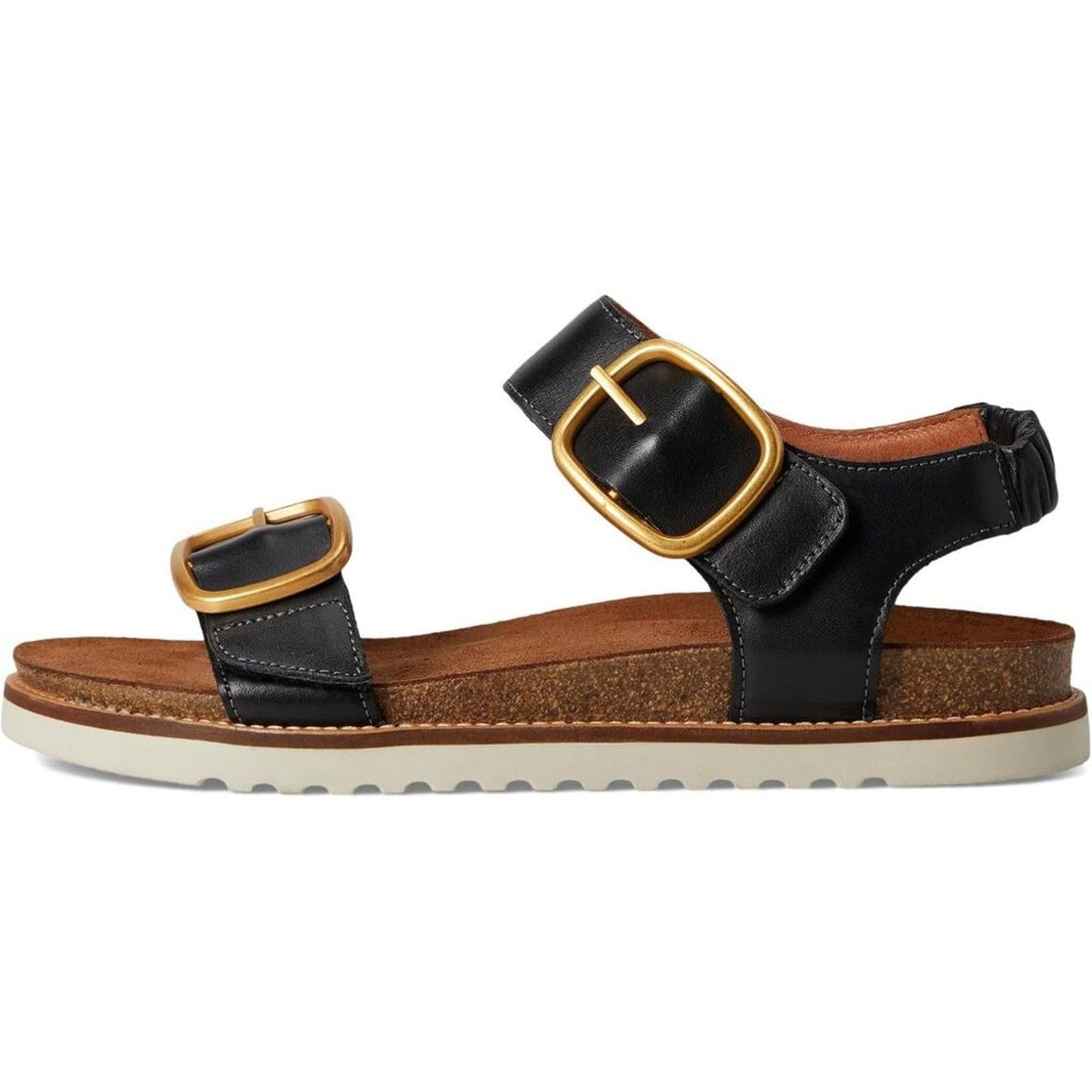 On The Double Black Leather Buckle Sandals