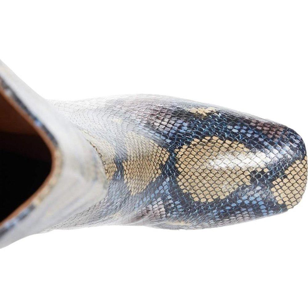 Clarem Smokey Blue Snake Heeled Knee High Boot