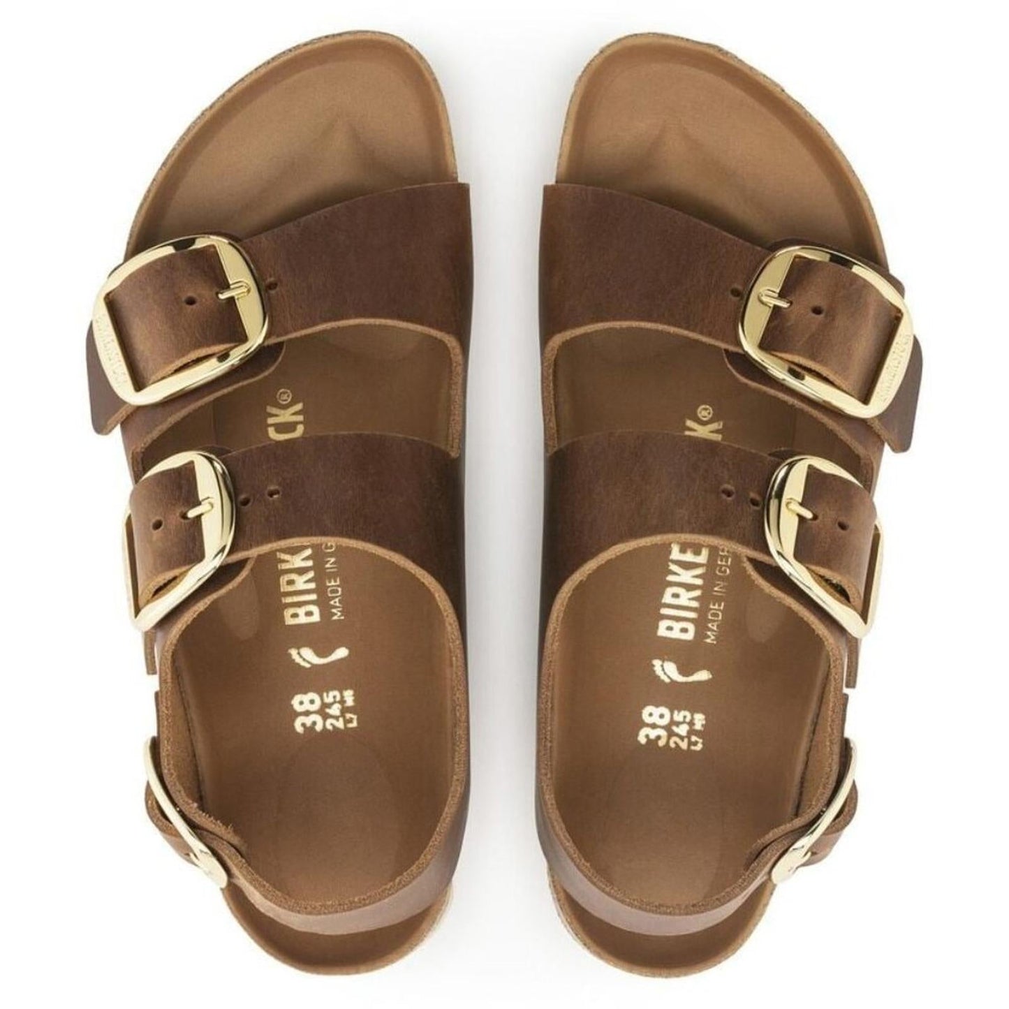 Milano Big Buckle Cognac Oiled Leather Sandals