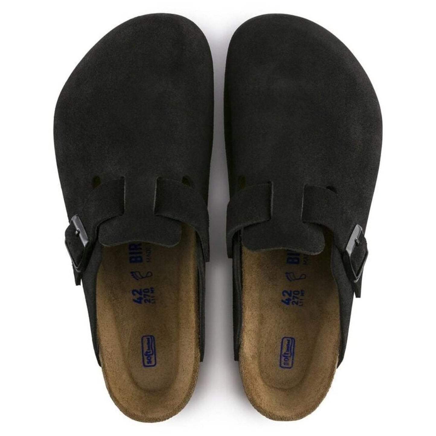 Boston Black Suede Leather Soft Footbed Clogs