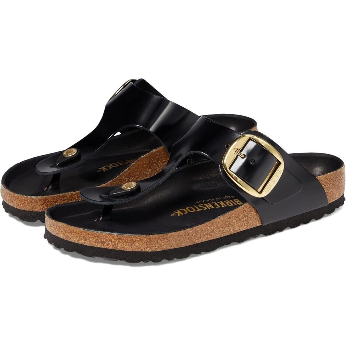 Gizeh Black Big Buckle High Shine Sandals