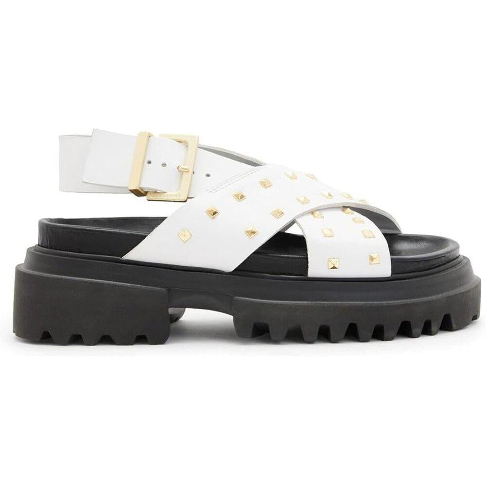 Cosmo White Chalk Studded Buckle Shoes