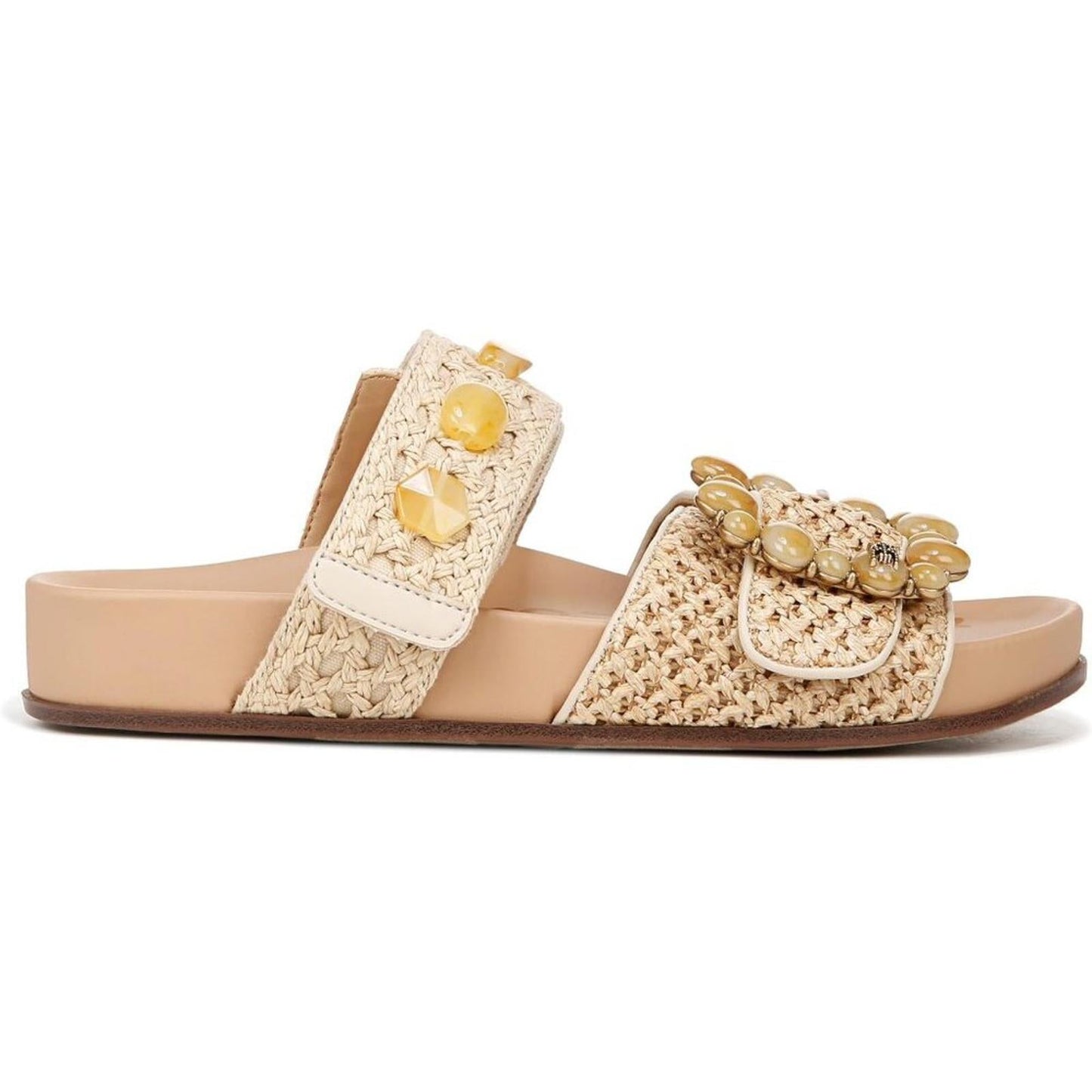 Regan Natural Embellished Flat Slide Sandals