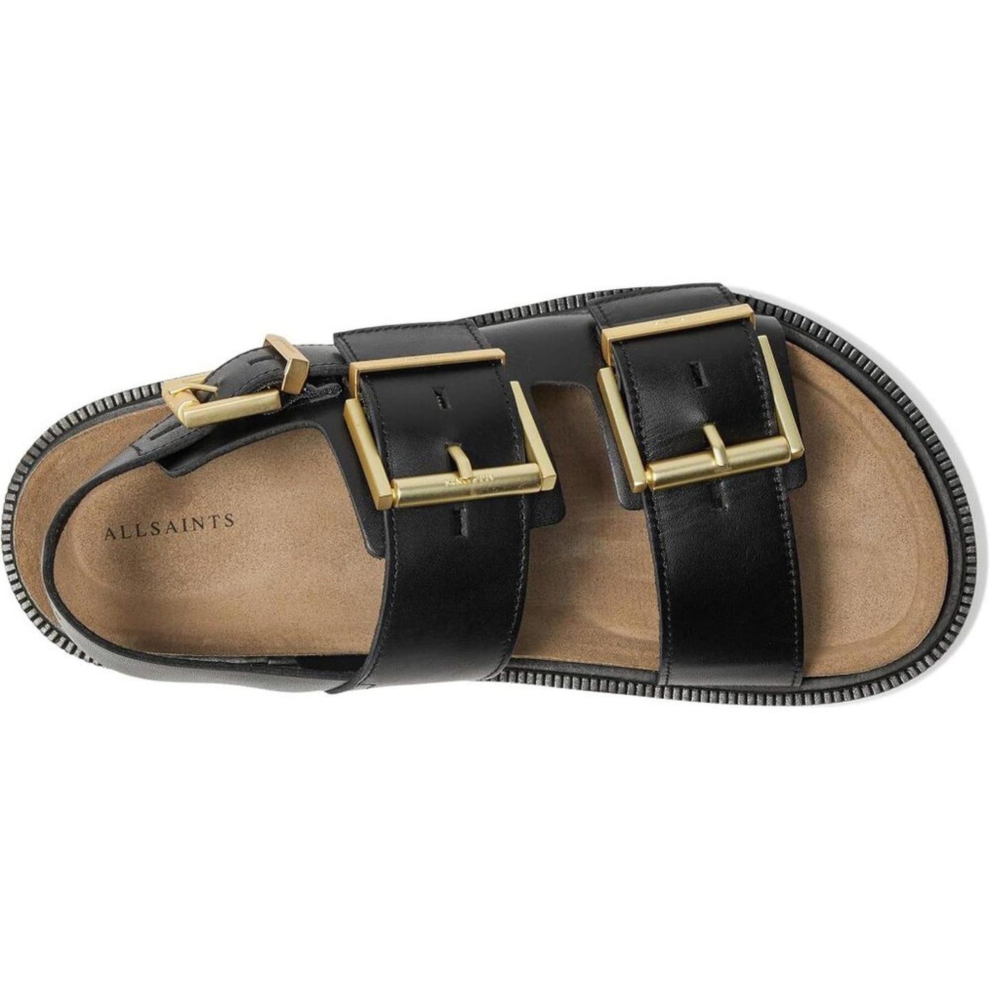 Isla Black Leather Buckle Flat Sandals