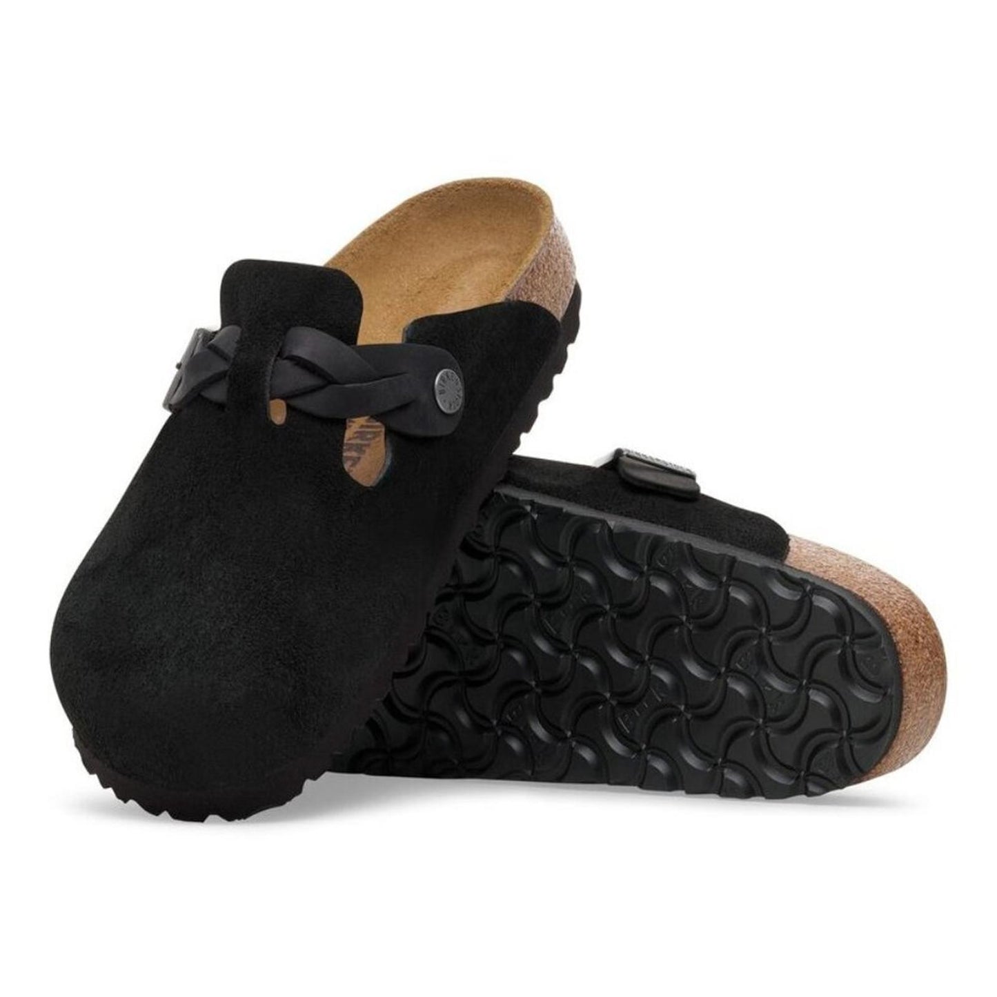 Boston Braided Black Suede Leather Clogs