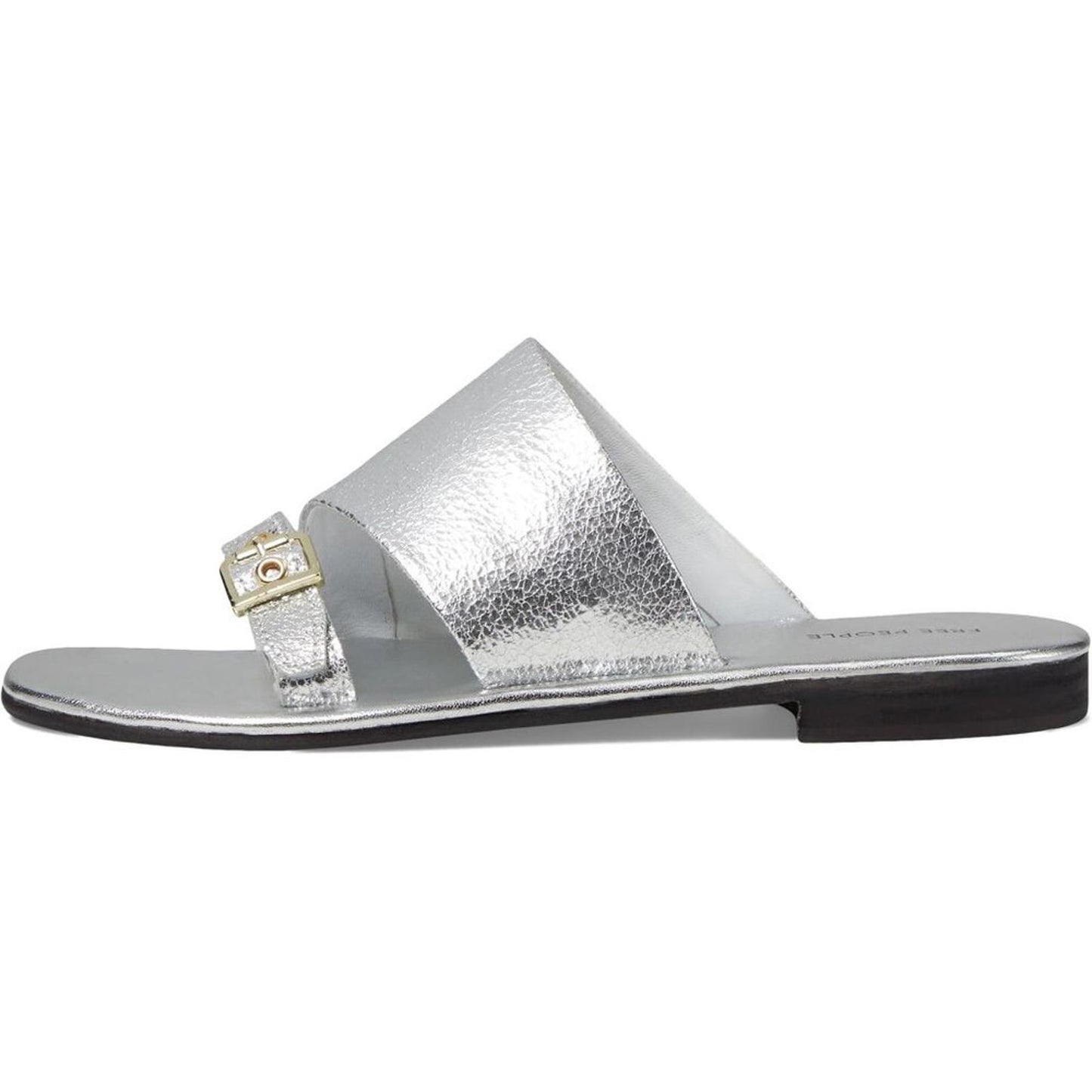 Mila Minimal Silver Leather Flat Slide Sandals