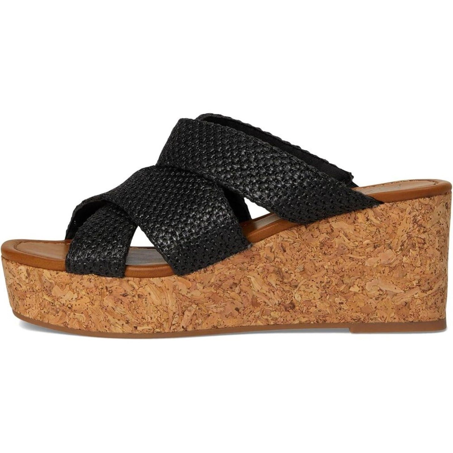 Abi Black Faux Raffia Wedge Sandals