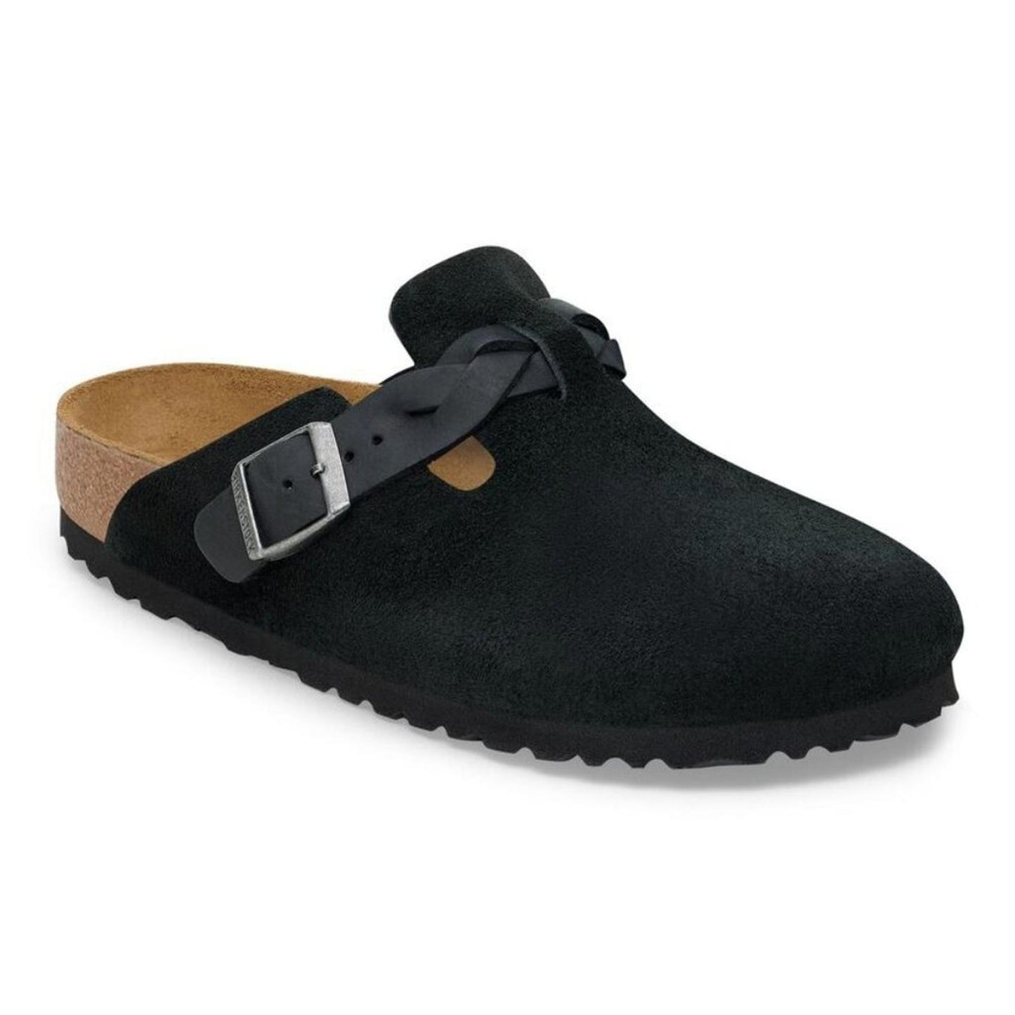 Boston Braided Black Suede Leather Clogs