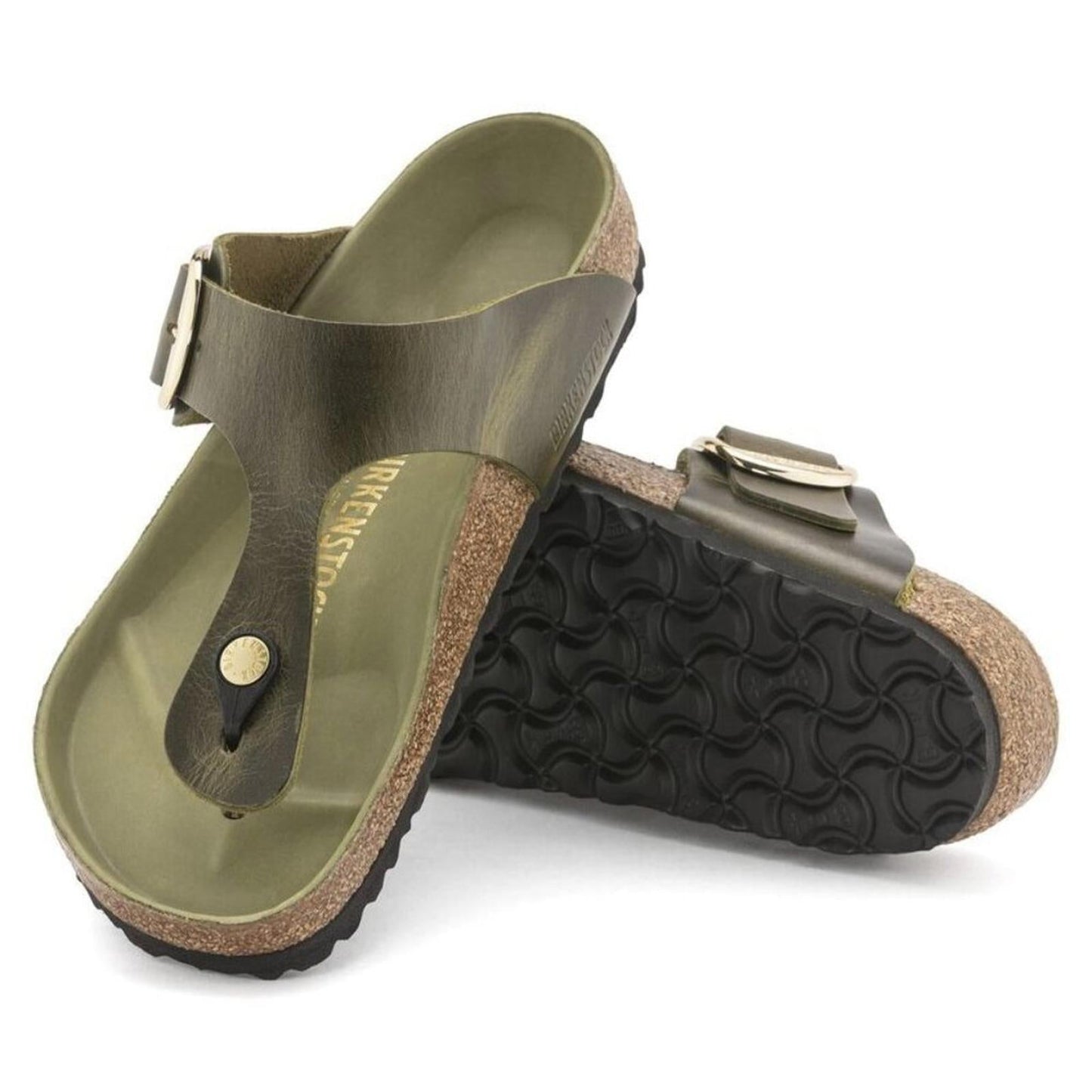 Gizeh Big Buckle Olive Green Oiled Leather Sandals