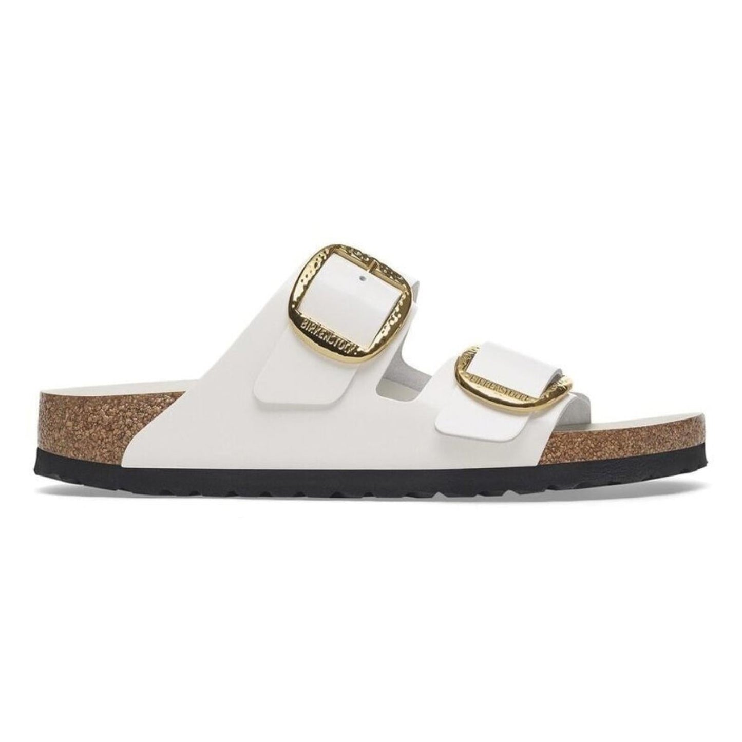 Arizona Hammered Big Buckle High-Shine Antique White Sandals