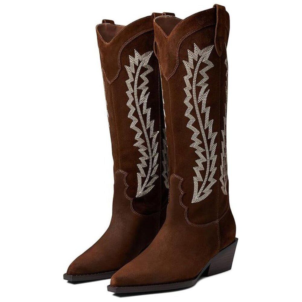 Roselle Brown Leather Western Cowboy Knee High Boots