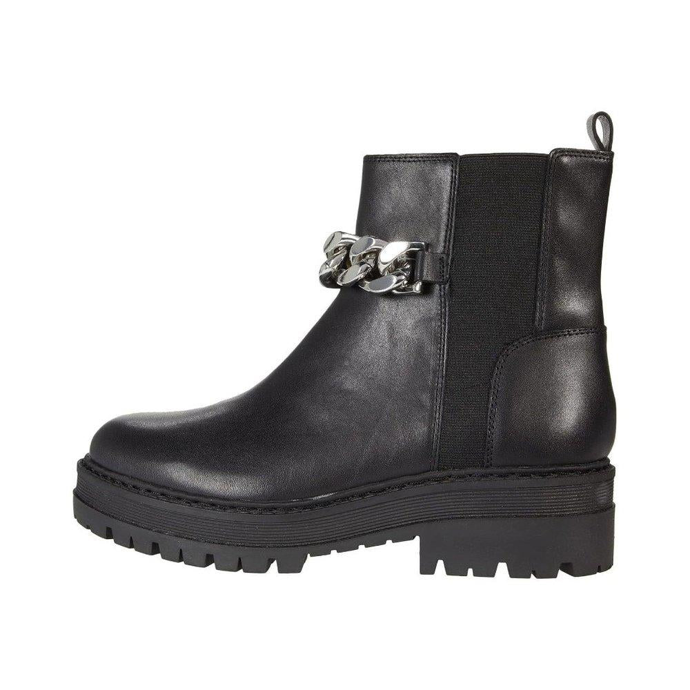 Parrie Black Leather Chain Detail Ankle Lug Boots