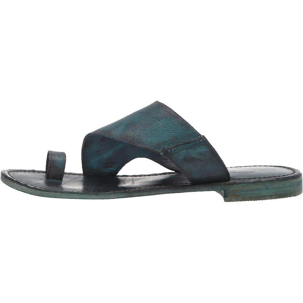 Free People Sandals Sant Antoni Turquoise Leather Flat Slides