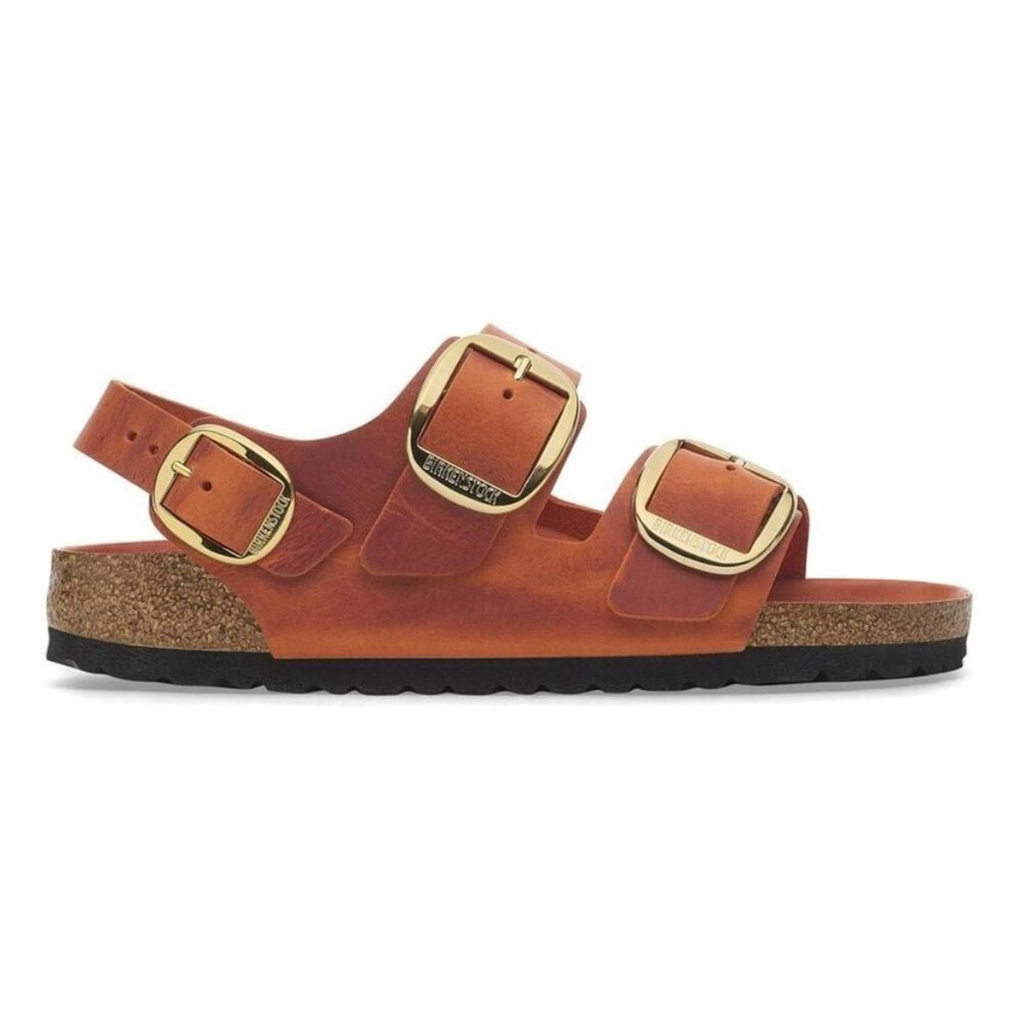 Milano Big Buckle Burnt Orange Oiled Leather Sandals