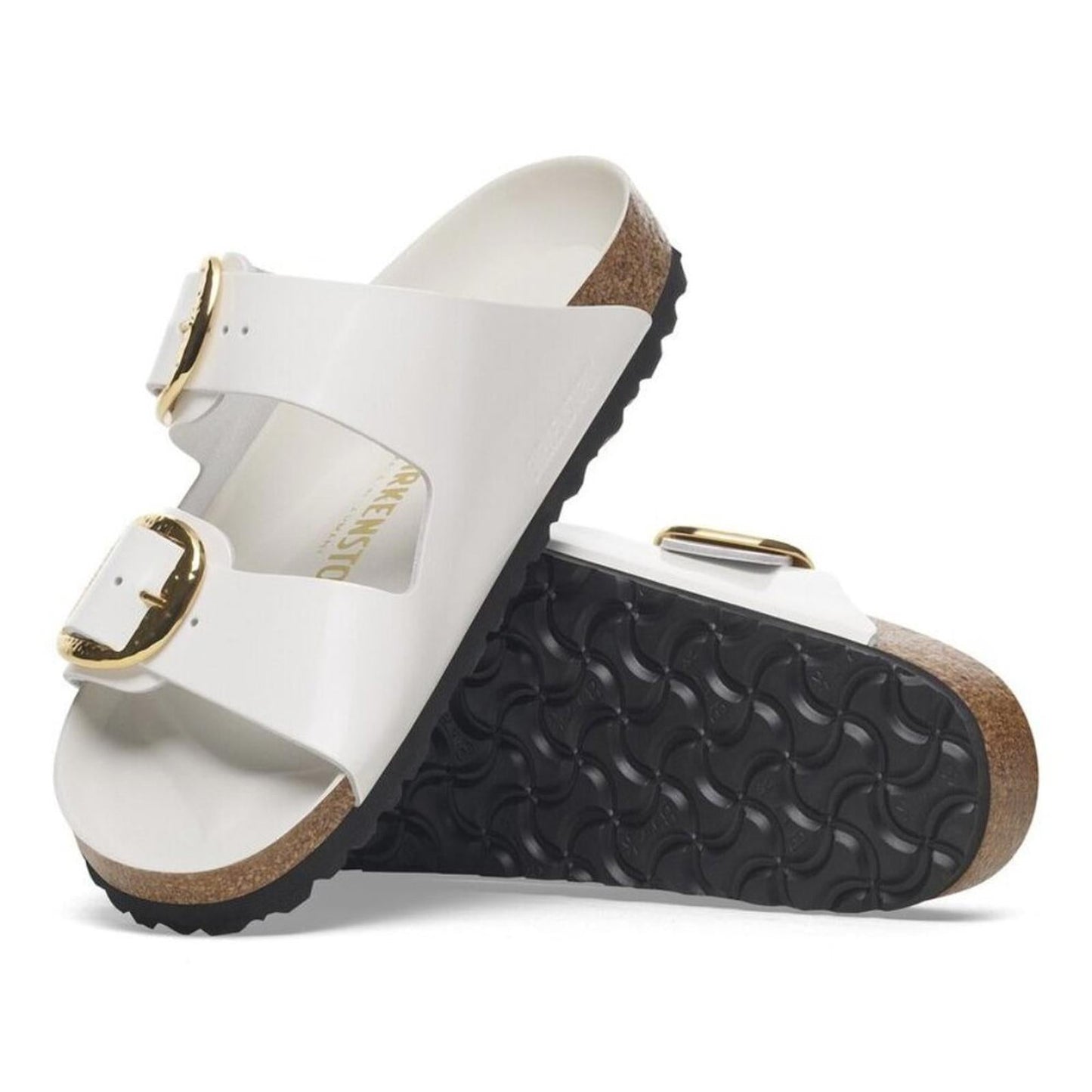 Arizona Hammered Big Buckle High-Shine Antique White Sandals