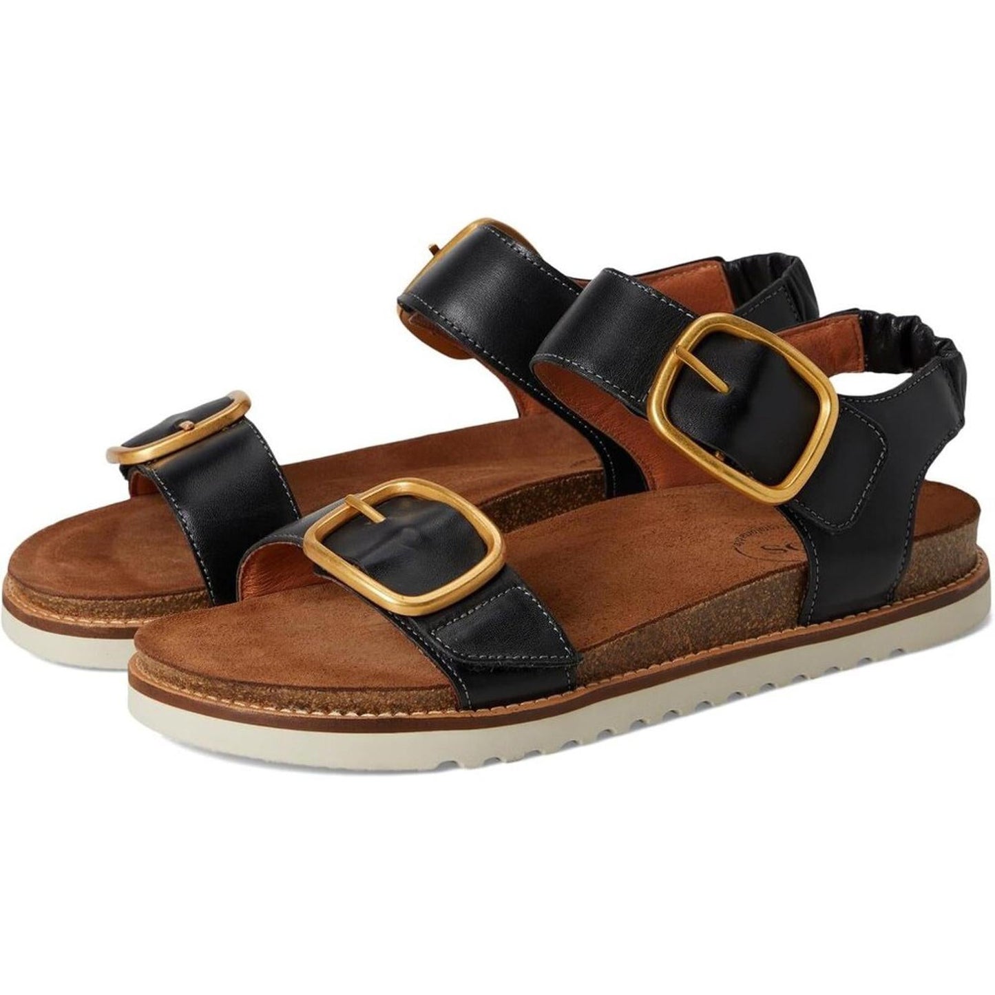 On The Double Black Leather Buckle Sandals