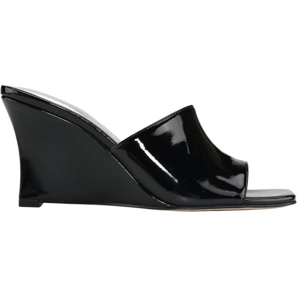Rollo Black Patent Wedge Heeled Sandals
