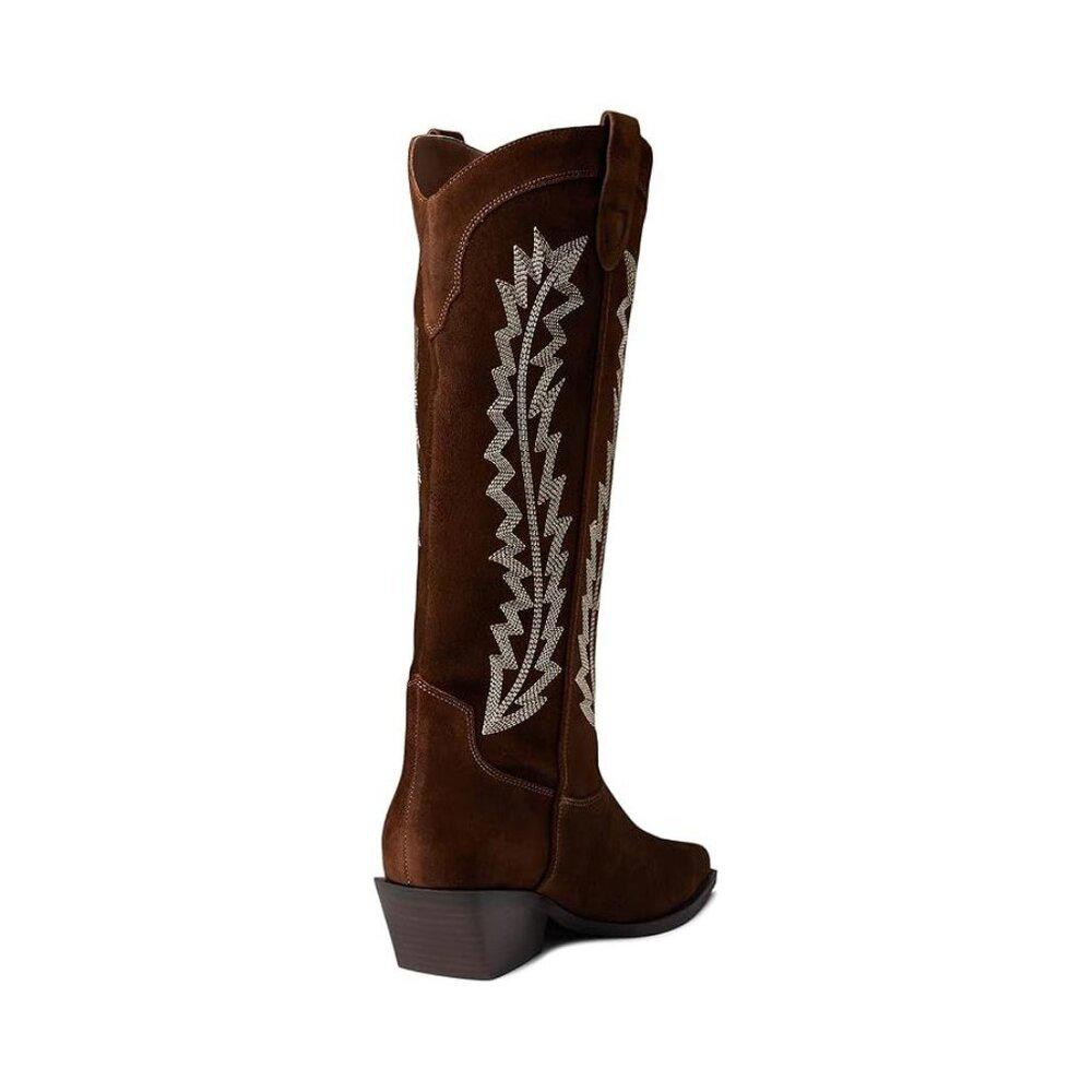 Roselle Brown Leather Western Cowboy Knee High Boots