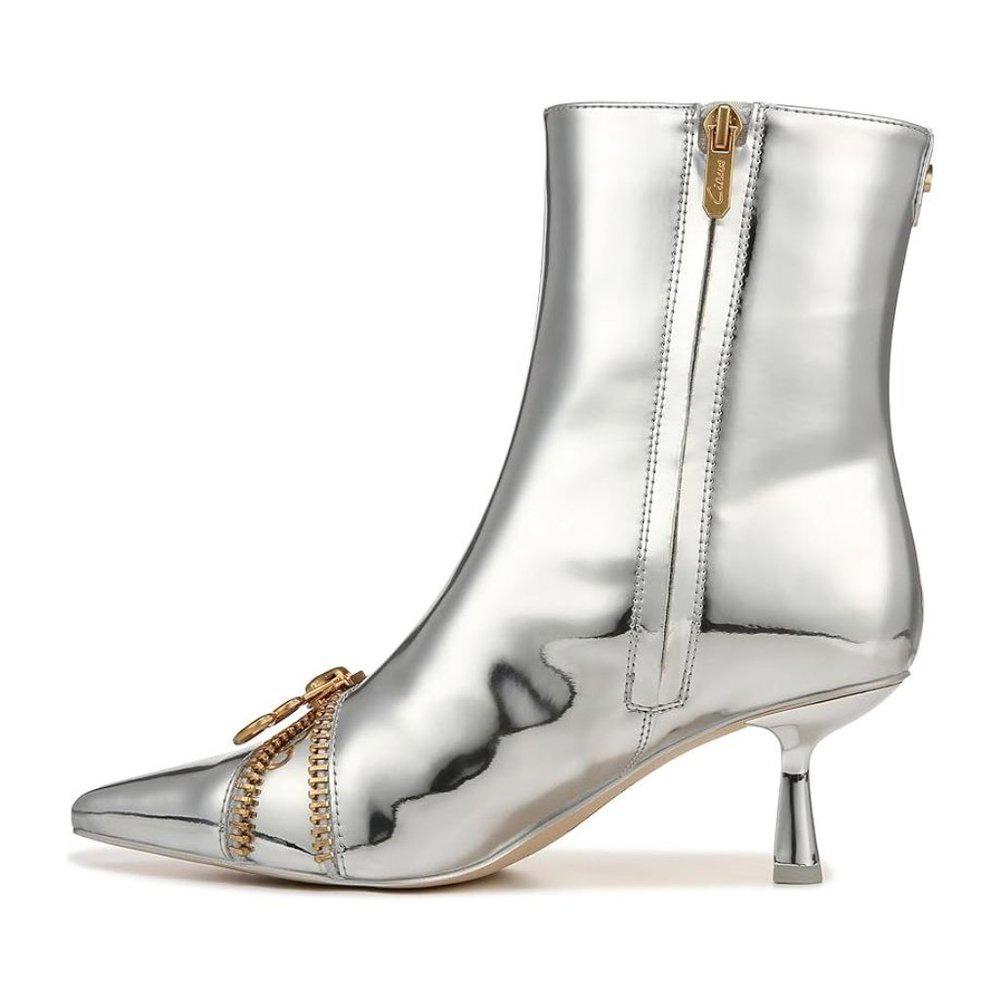 Sia Silver Zipper Detail Heeled Ankle Boots