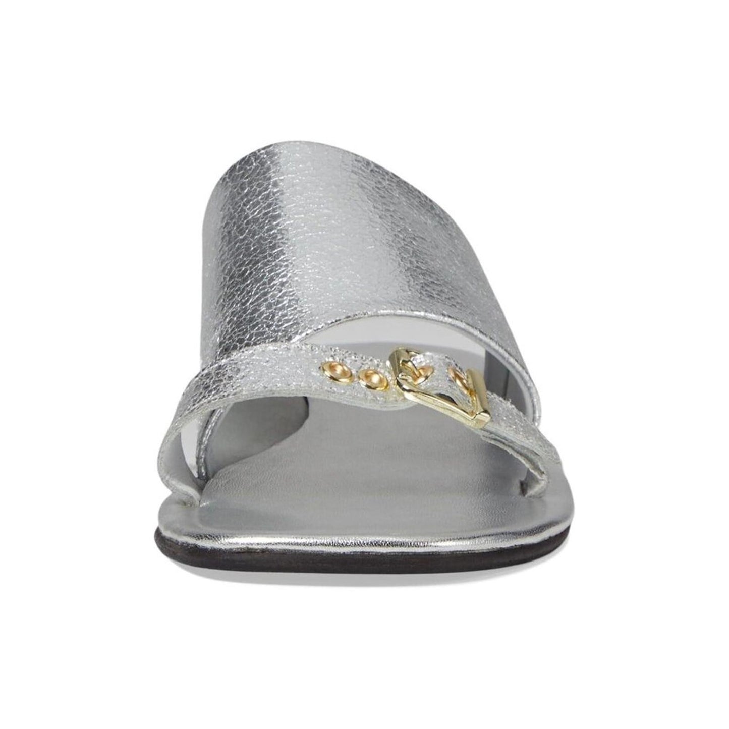 Mila Minimal Silver Leather Flat Slide Sandals