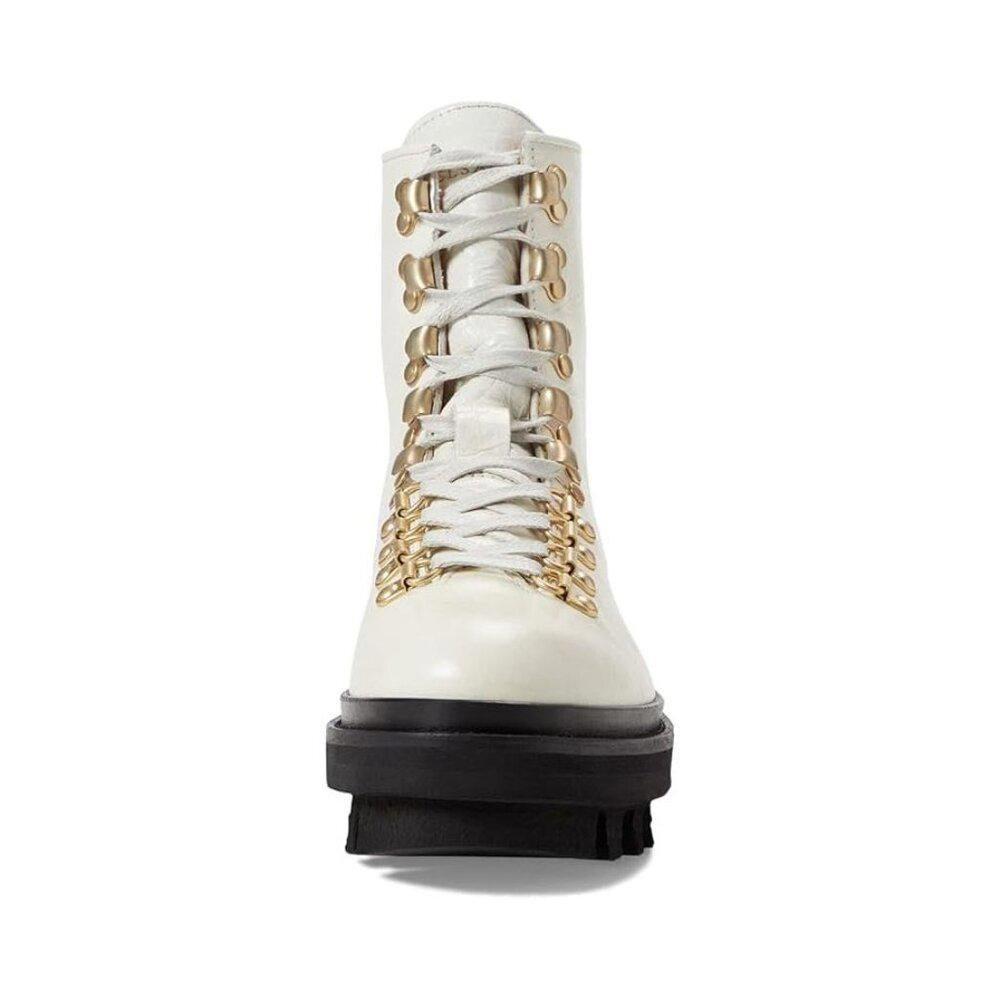 Wanda White Gloss Leather Lace Up Lug Boots