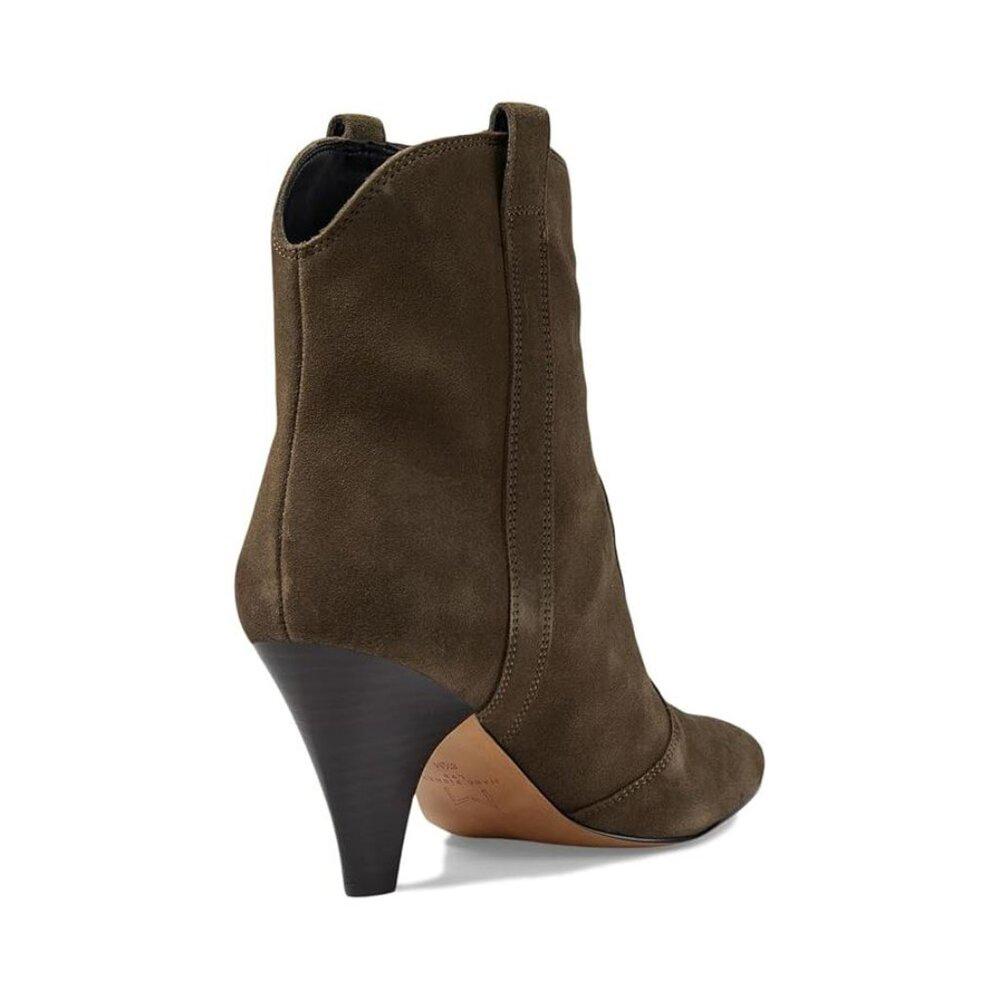 Carissa Dark Olive Suede Western Heeled Ankle Boots