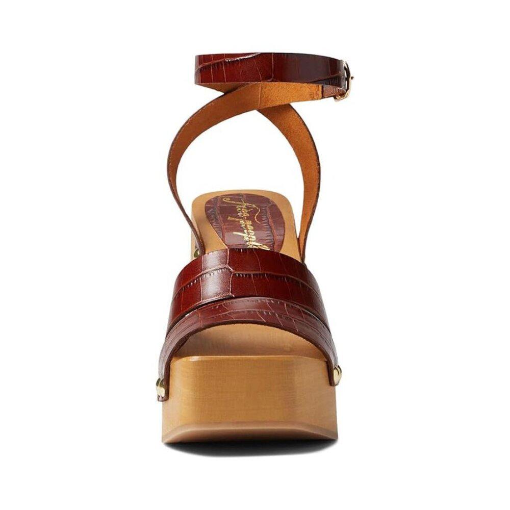 Free People Sandals Mallory Brown Leather Clog Heels