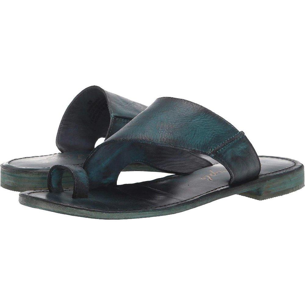 Free People Sandals Sant Antoni Turquoise Leather Flat Slides