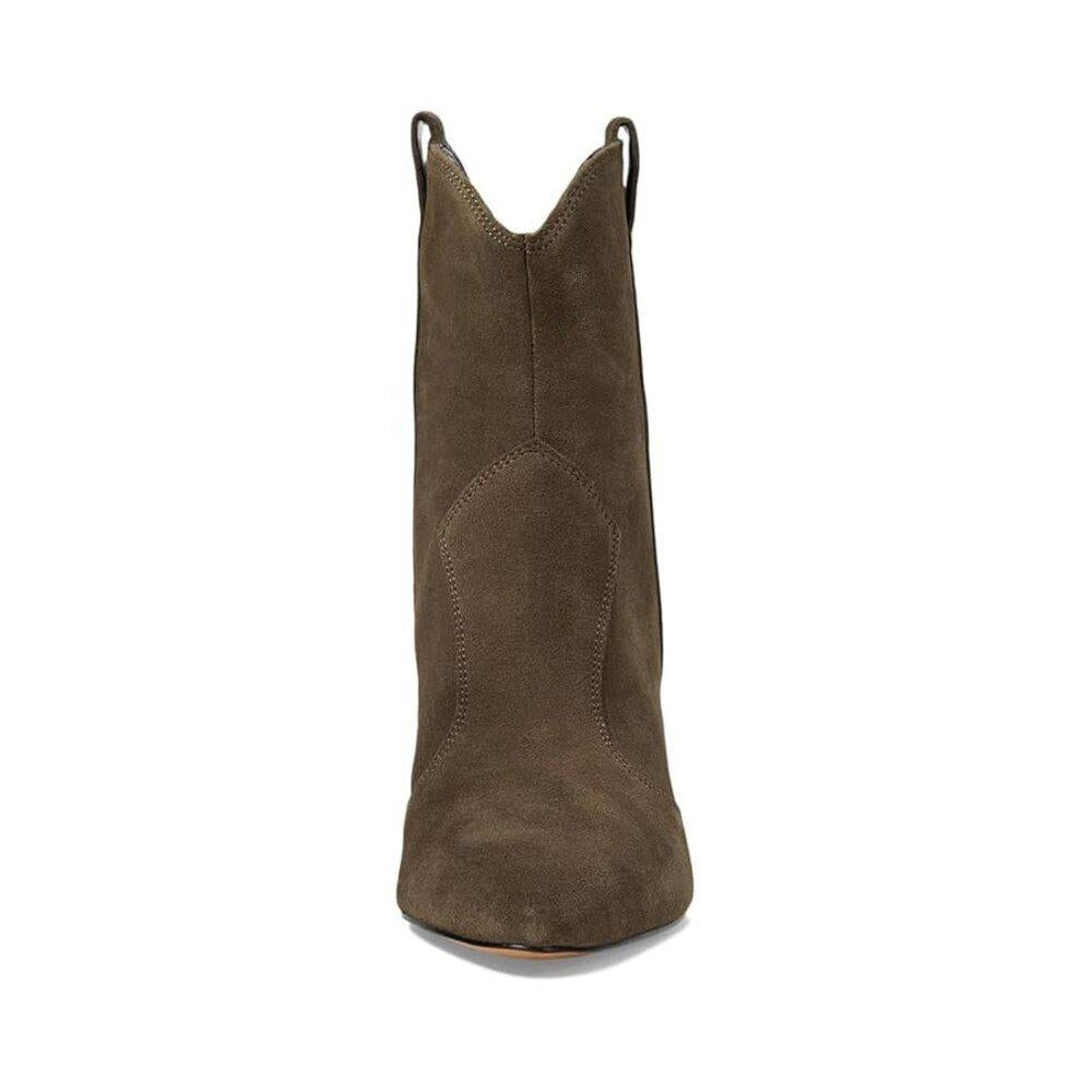 Carissa Dark Olive Suede Western Heeled Ankle Boots