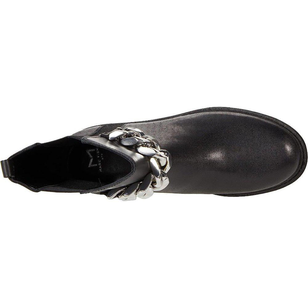 Parrie Black Leather Chain Detail Ankle Lug Boots