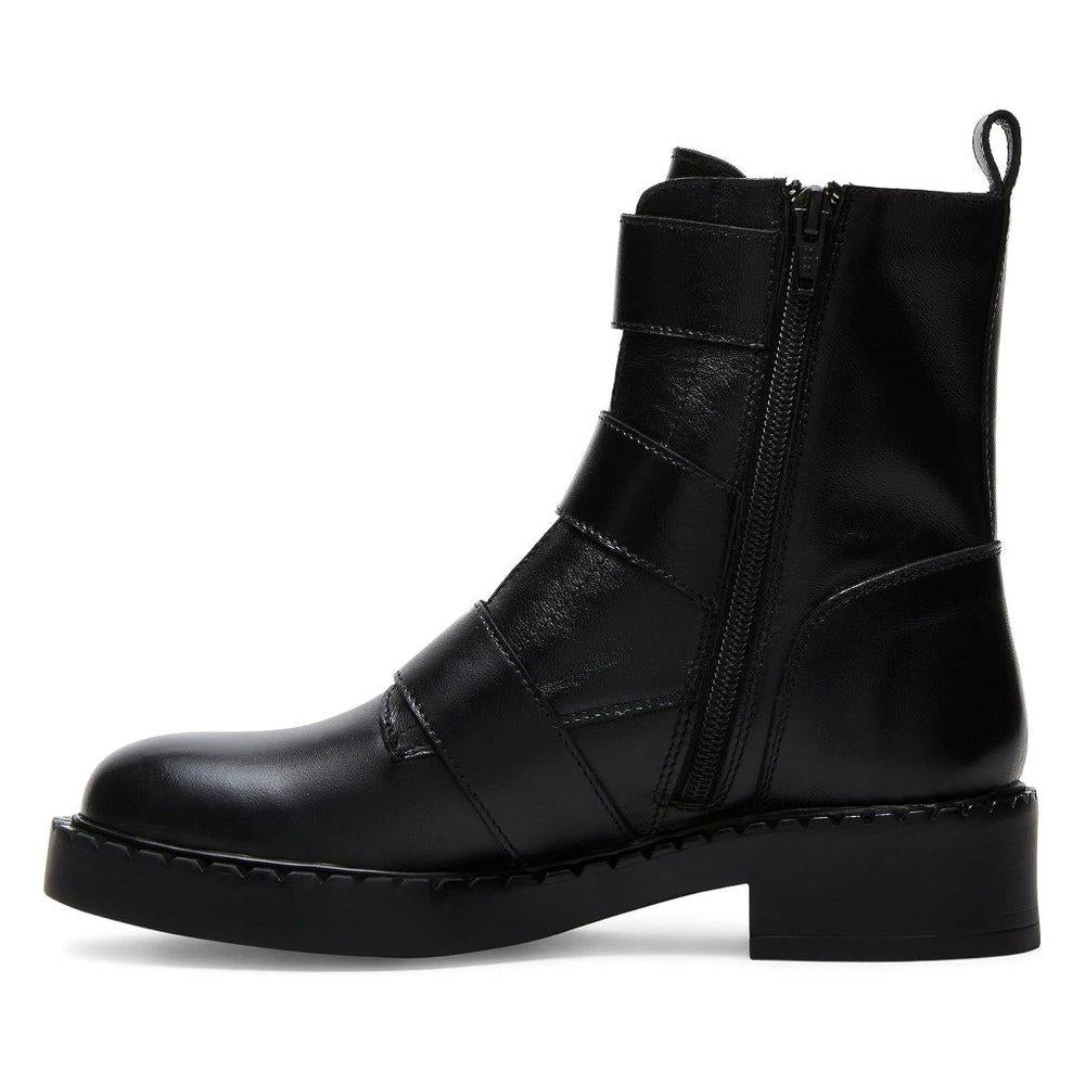 Aaron Black Leather Moto Boots