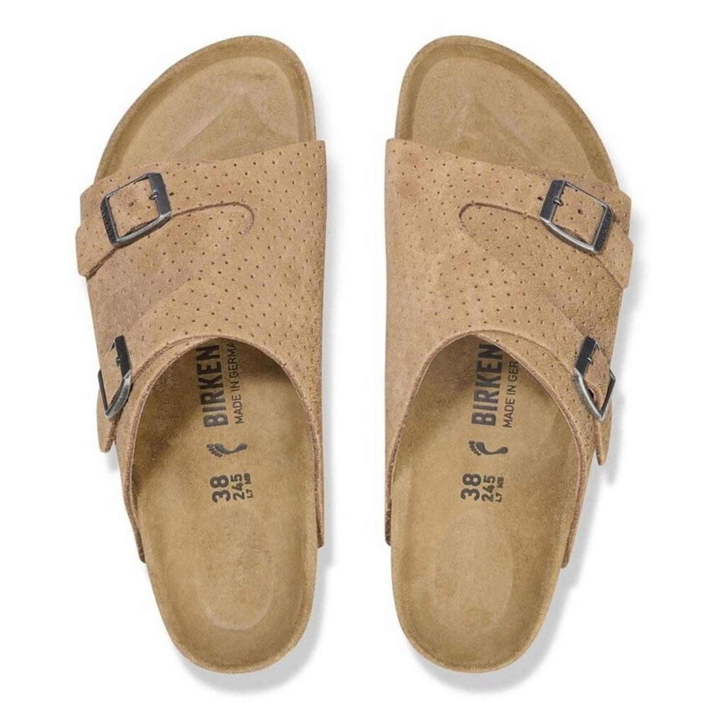 Zurich Suede Embossed Dotted New Beige Leather Sandals