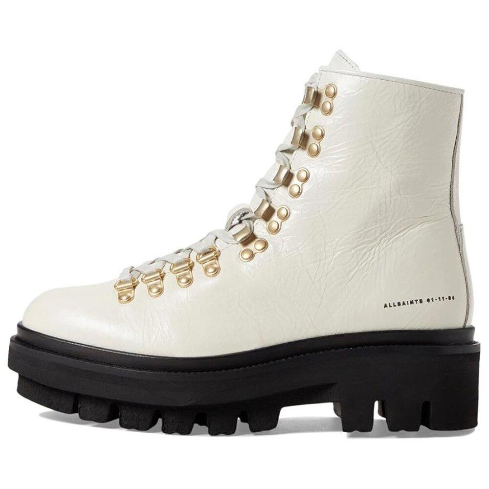 Wanda White Gloss Leather Lace Up Lug Boots