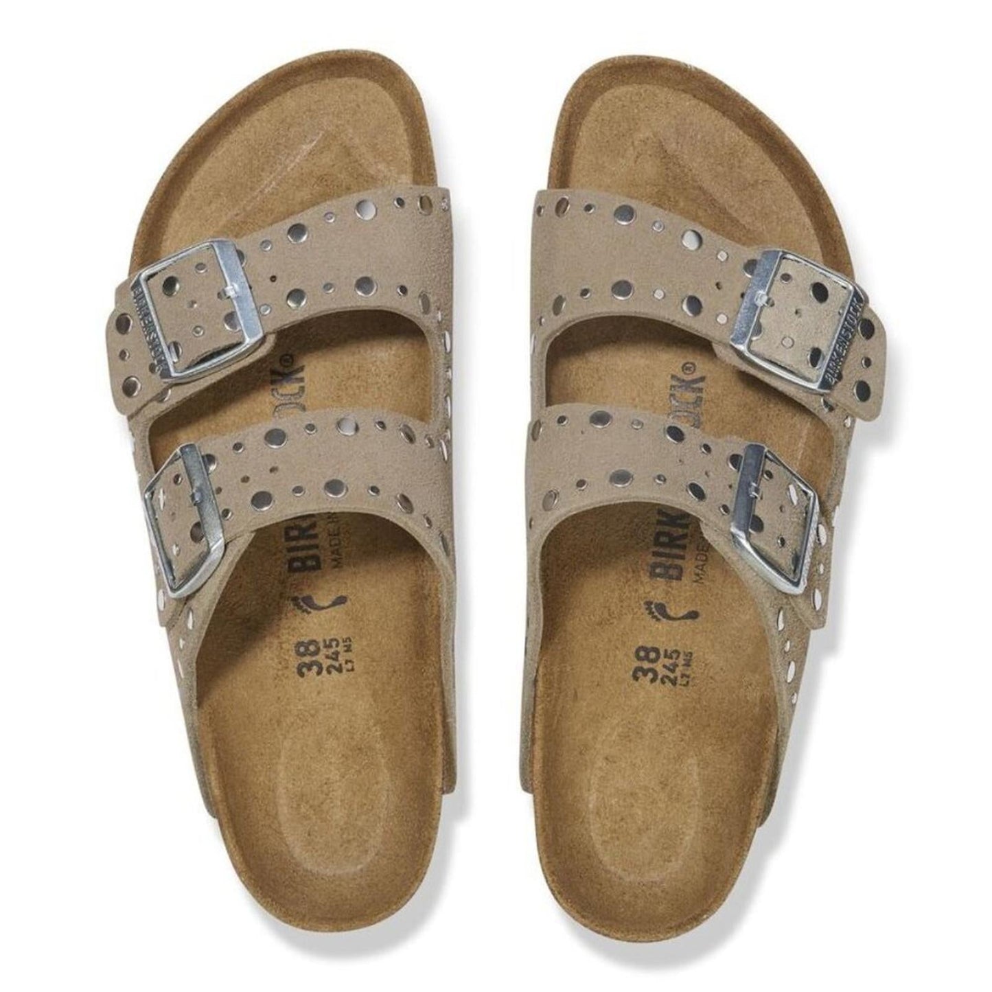 Arizona Rivets Taupe Suede Leather Sandals