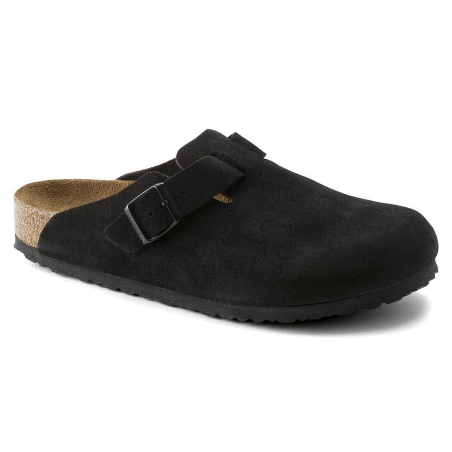 Boston Black Suede Leather Soft Footbed Clogs