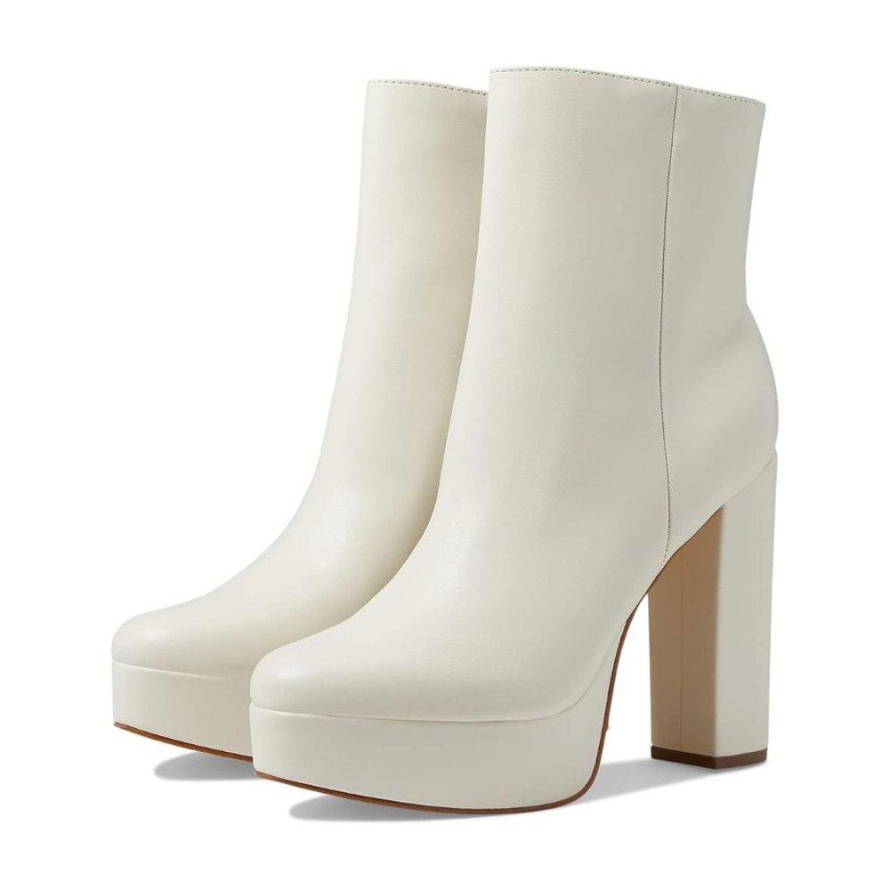 Rublia Cream Leather Heeled Ankle Booties