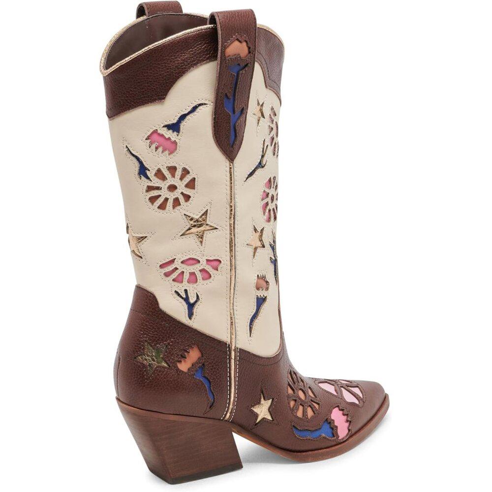Lassie Espresso Multi Leather Embroidered Western Cowboy Boots