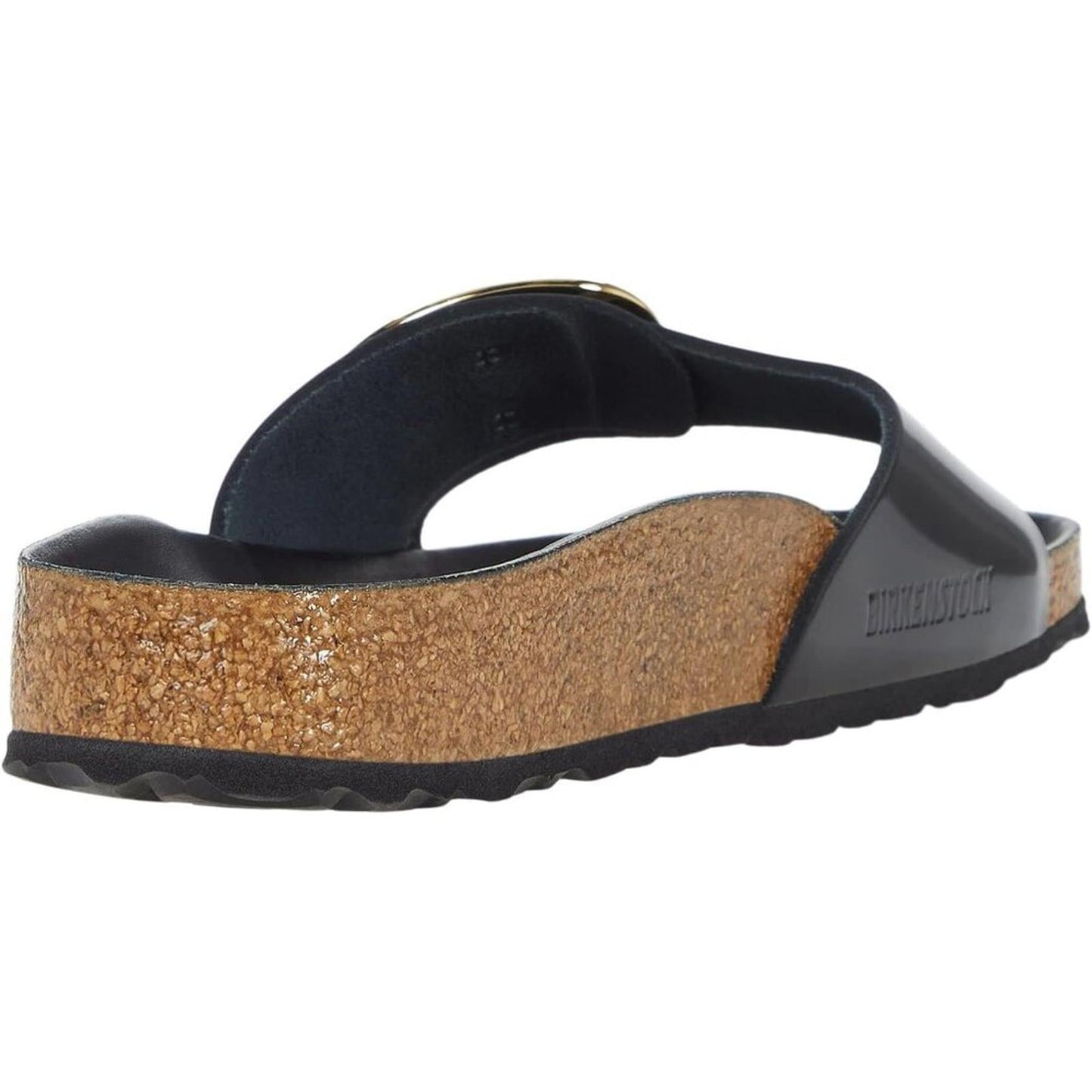 Madrid Black Shine Big Buckle Slide Sandals