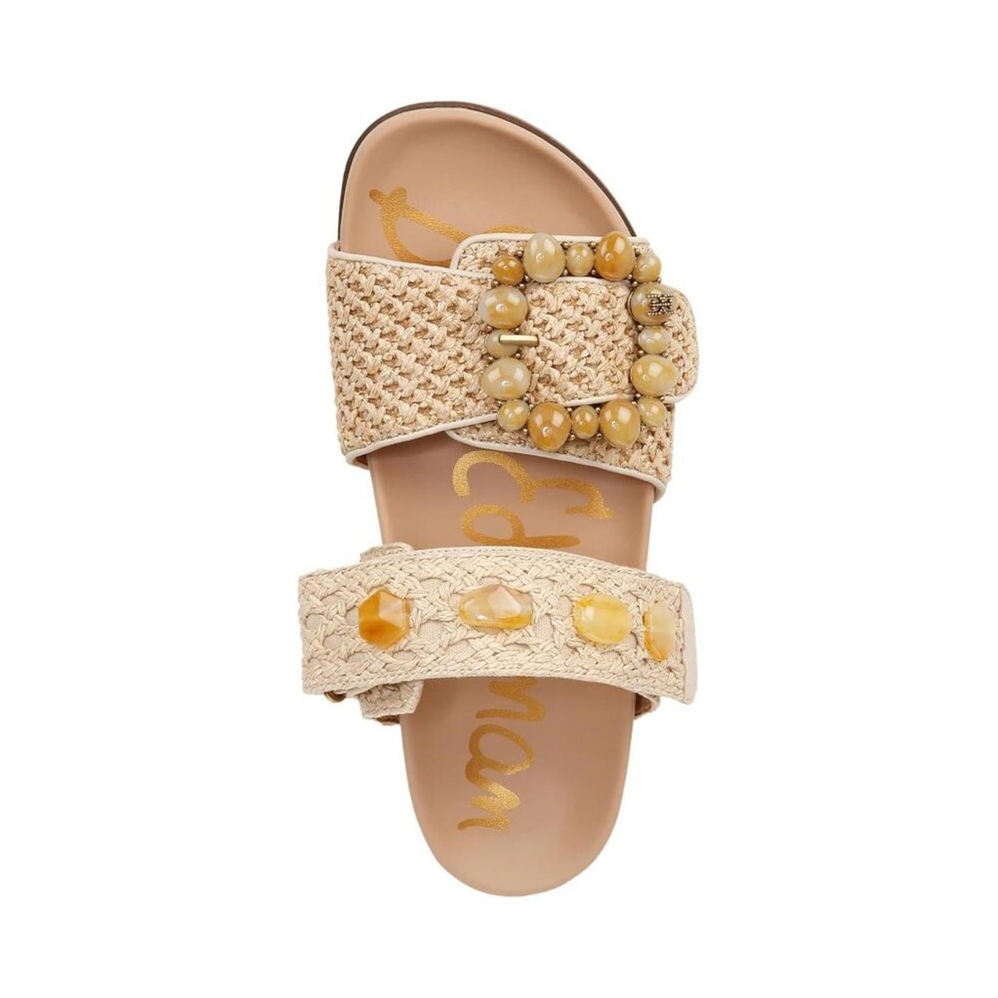 Regan Natural Embellished Flat Slide Sandals