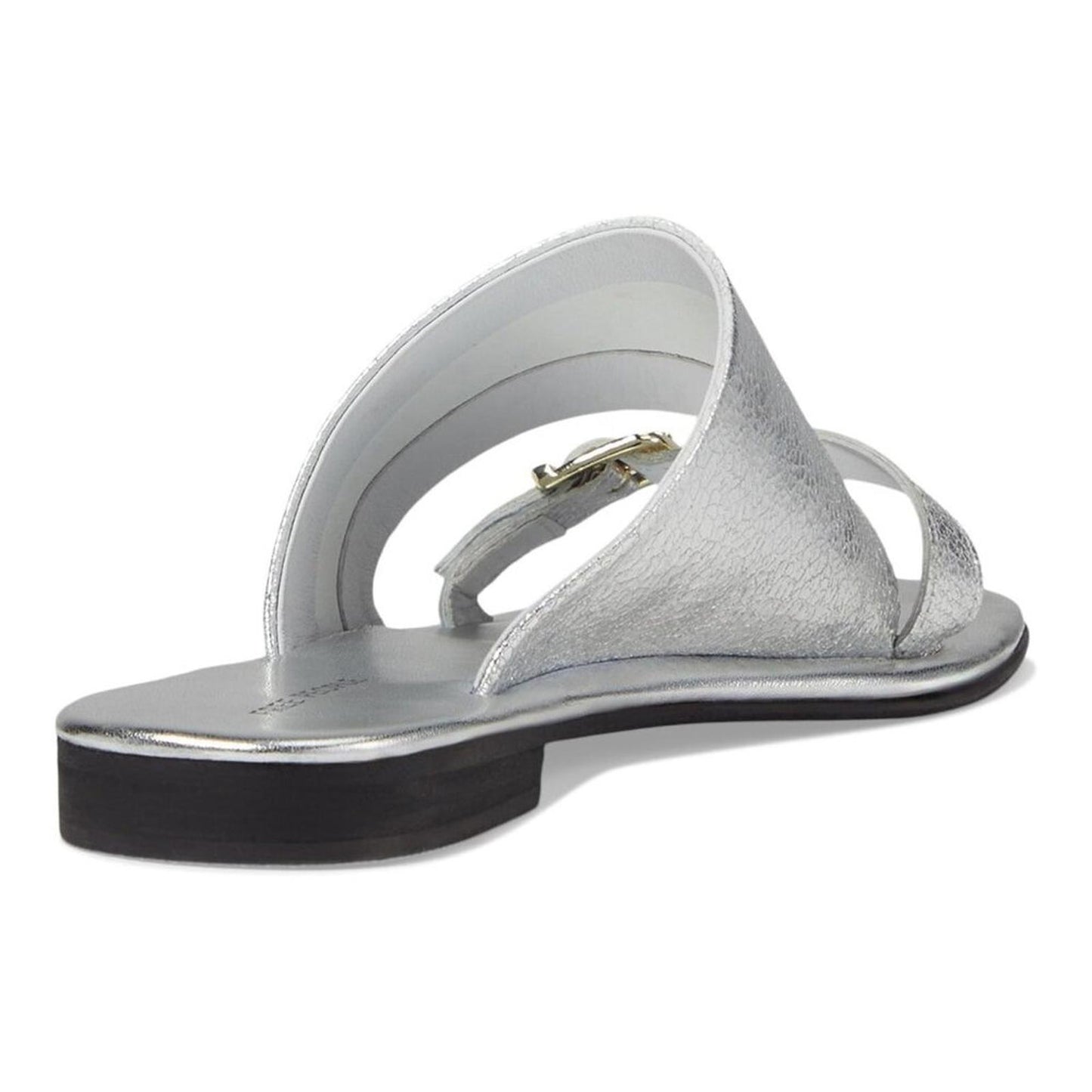 Mila Minimal Silver Leather Flat Slide Sandals